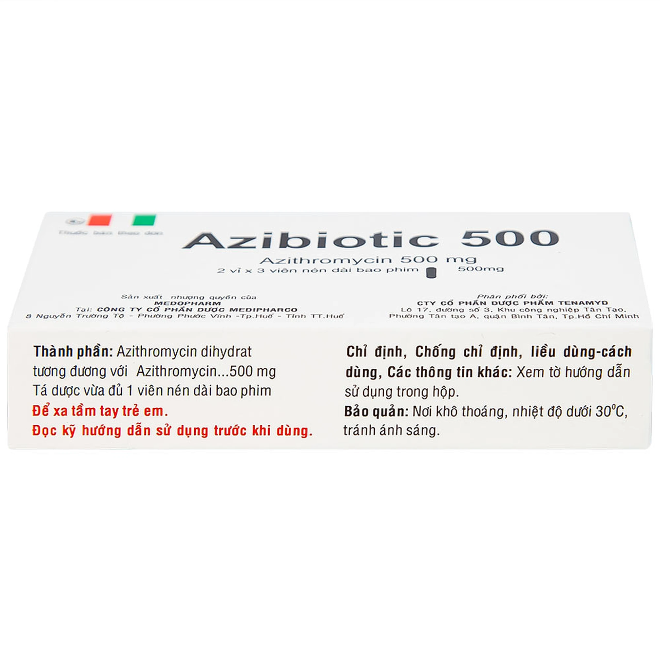 Thuốc Azibiotic 500 Medipharco điều trị nhiễm khuẩn (2 vỉ x 3 viên)