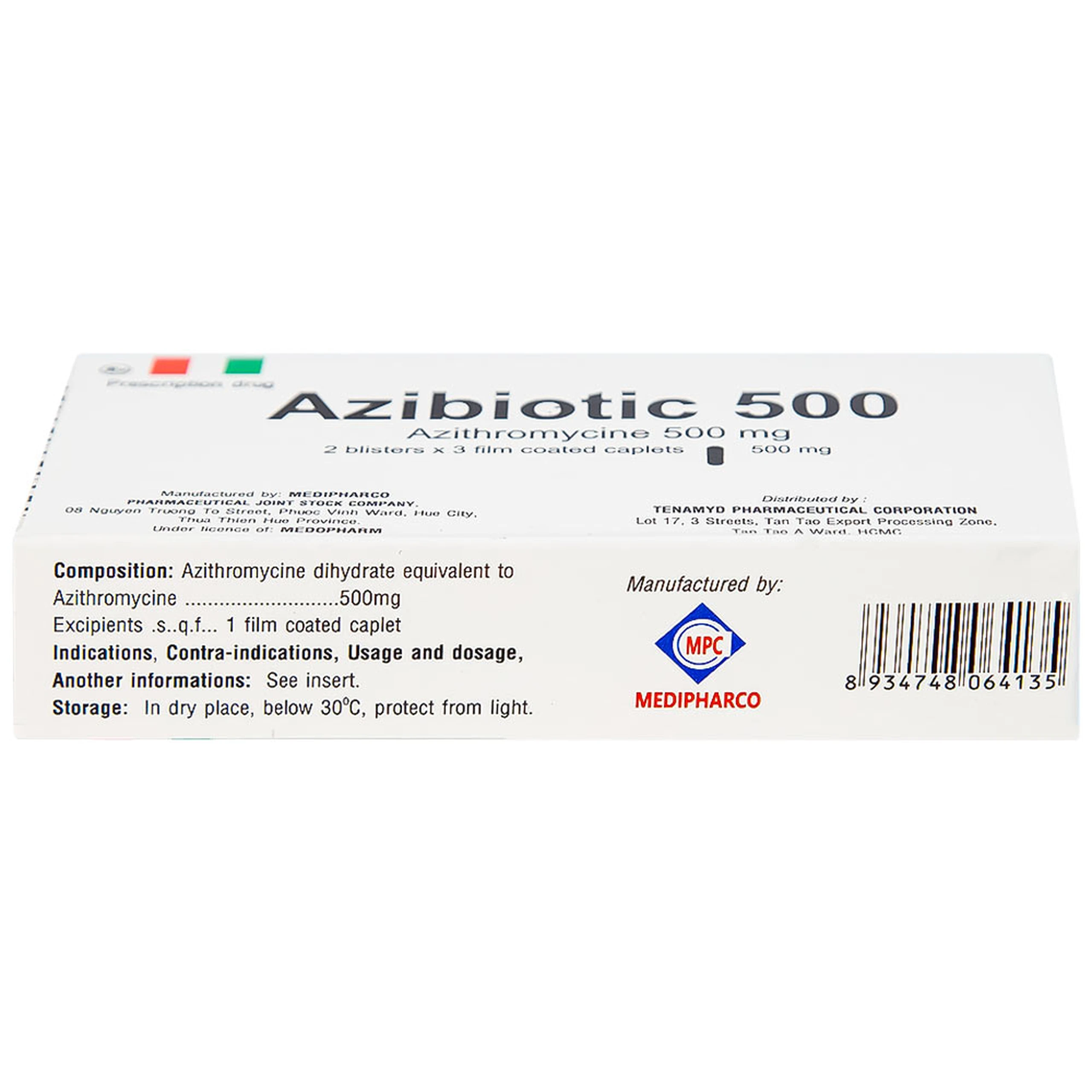 Thuốc Azibiotic 500 Medipharco điều trị nhiễm khuẩn (2 vỉ x 3 viên)