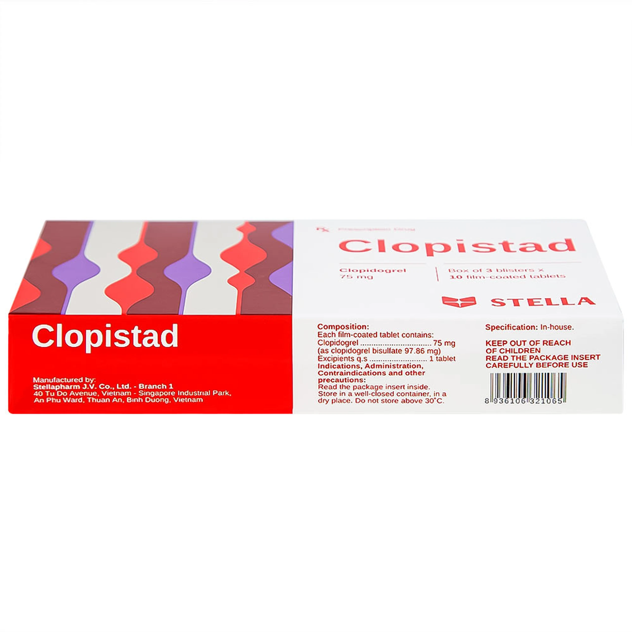 Thuốc Clopistad 75mg Stella phòng ngừa các biến cố do huyết khối động mạch (3 vỉ x 10 viên)