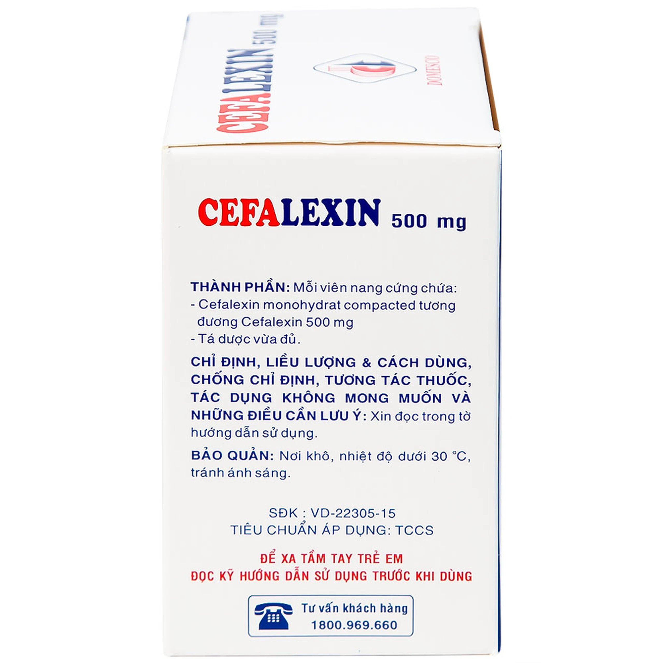 Thuốc Cefalexin 500mg Domesco điều trị nhiễm khuẩn (10 vỉ x 10 viên)