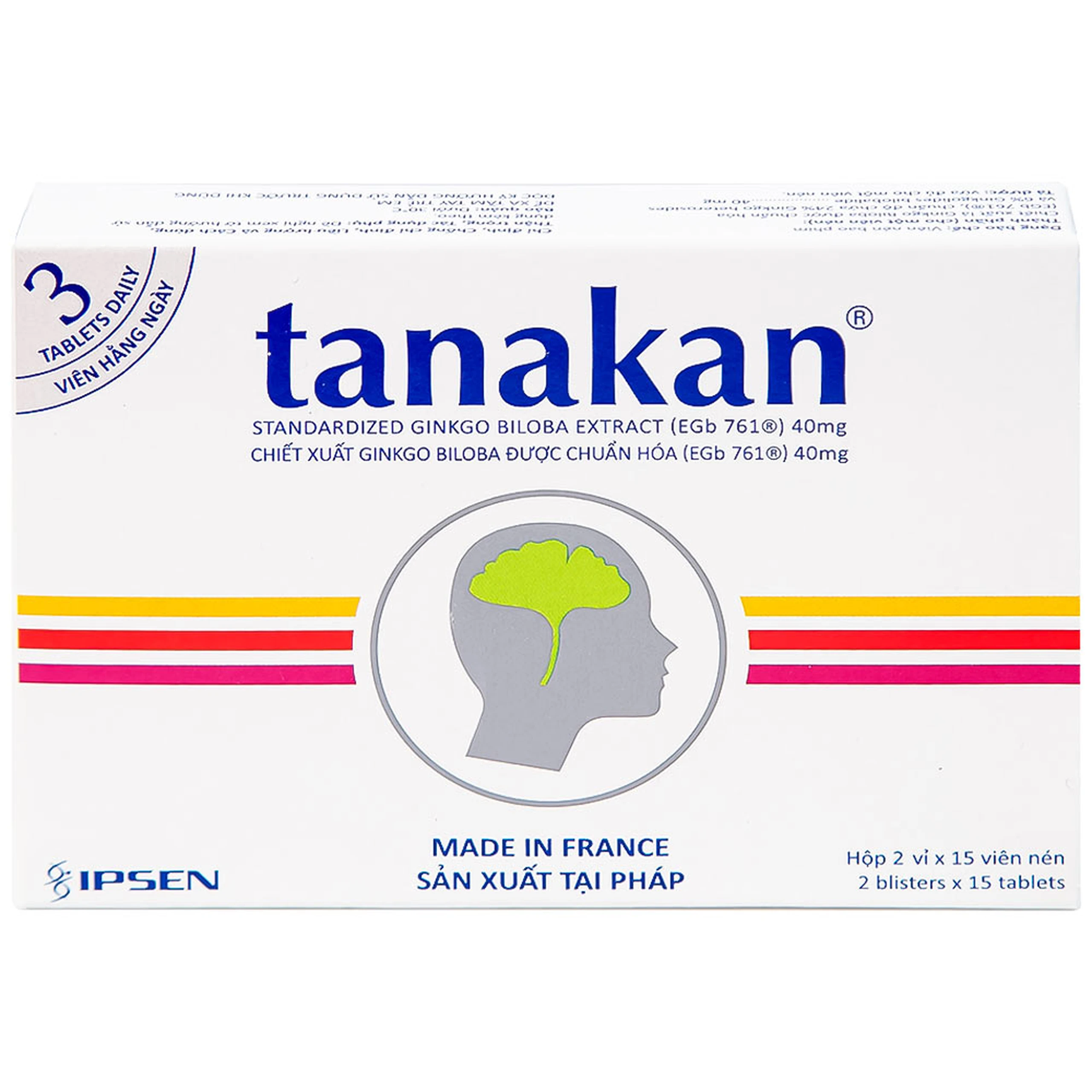 Thuốc Tanakan điều trị triệu chứng rối loạn nhận thức, rối loạn chú ý và trí nhớ (2 vỉ x 15 viên)