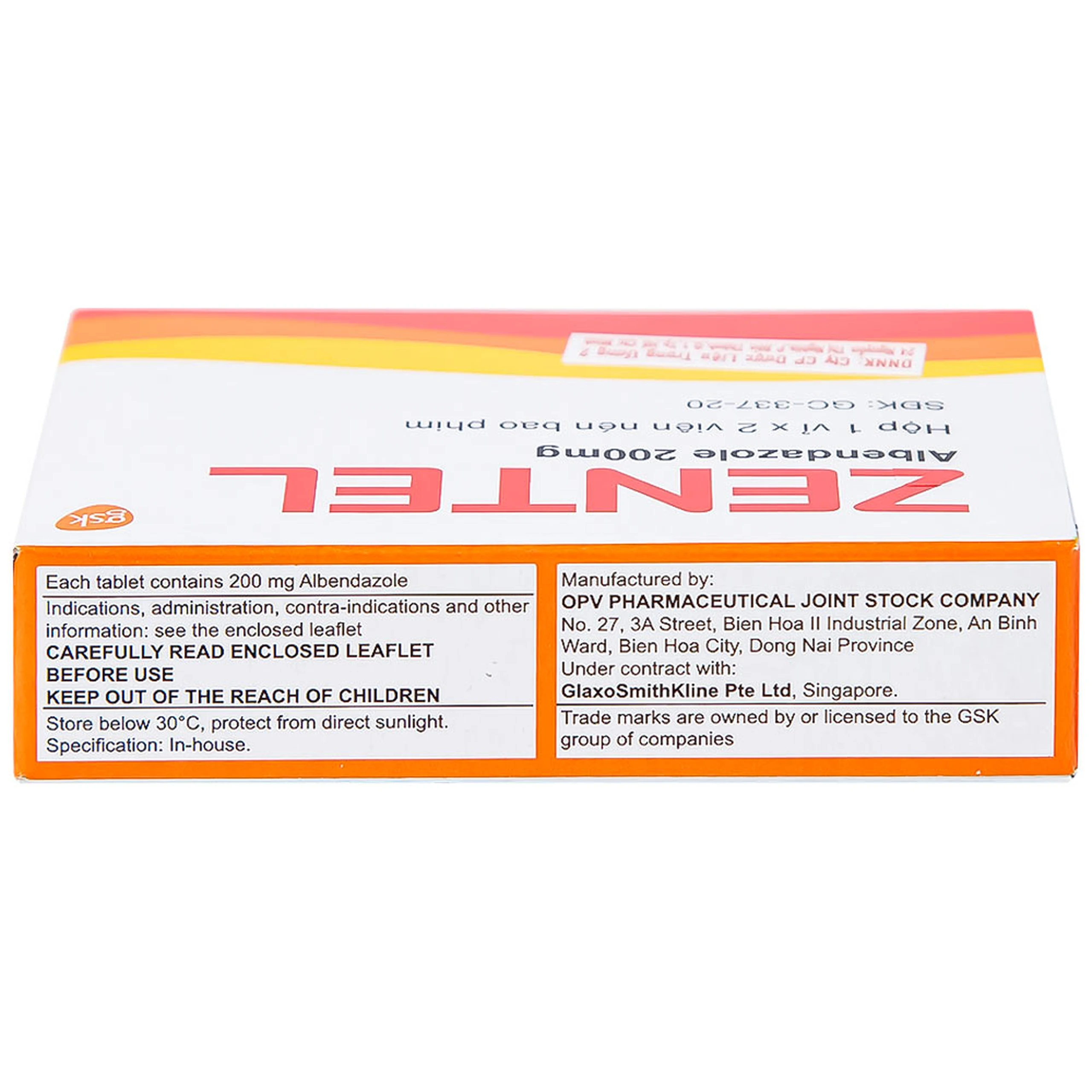Thuốc Zentel Albendazole 200mg GSK điều trị các loại giun đường ruột nhạy cảm (1 vỉ x 2 viên)