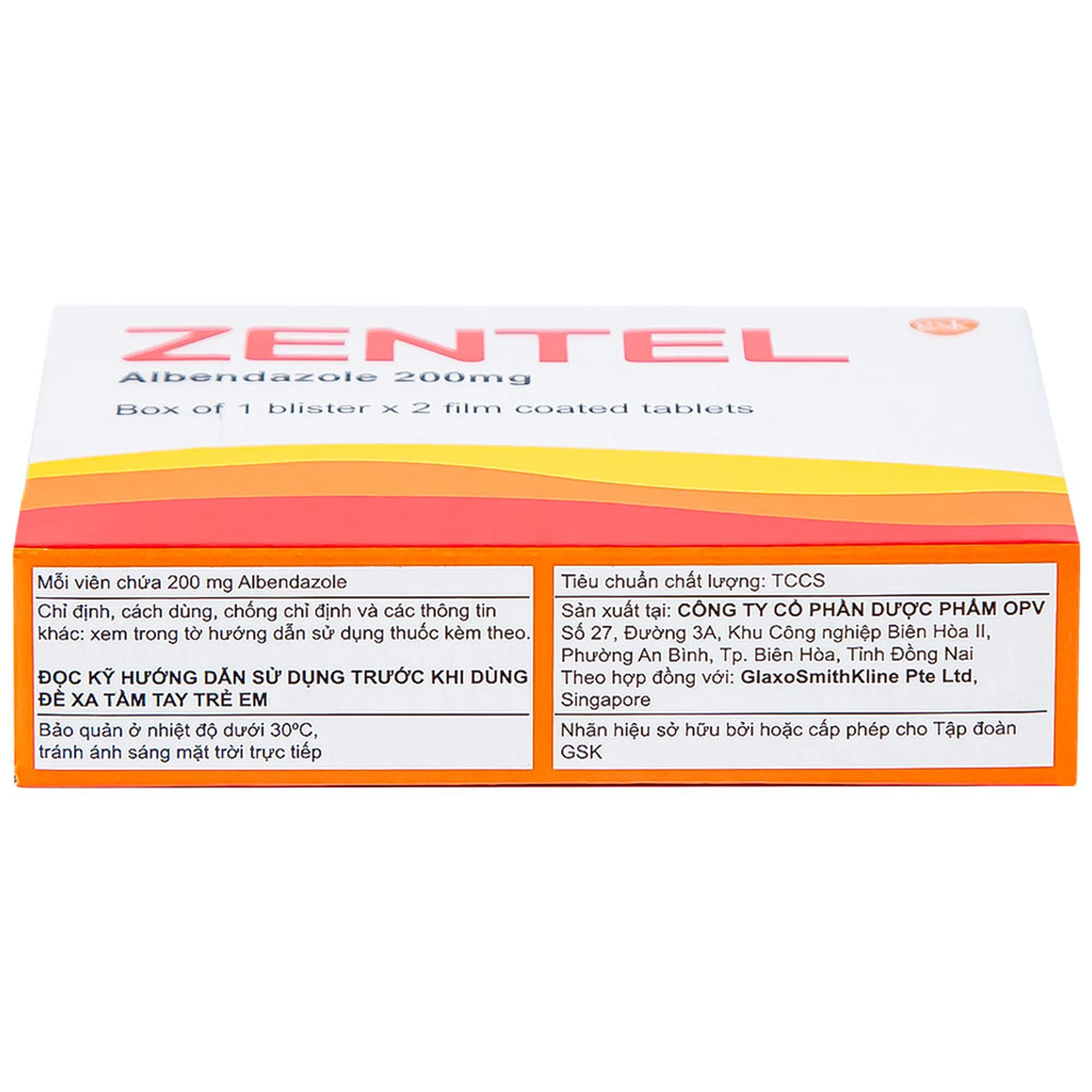 Thuốc Zentel Albendazole 200mg GSK điều trị các loại giun đường ruột nhạy cảm (1 vỉ x 2 viên)