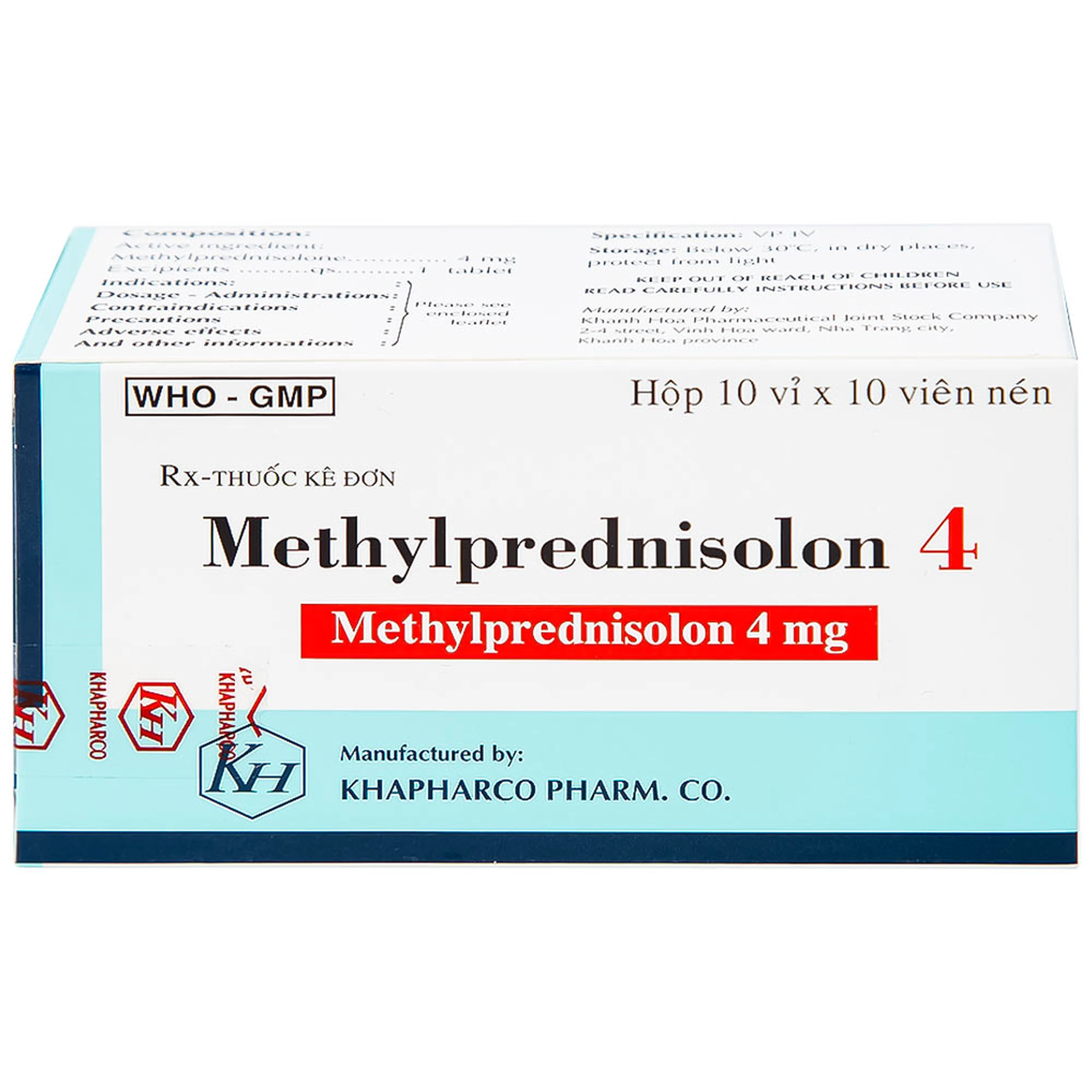 Thuốc Methylprednisolon 4 Khapharco kháng viêm, điều trị viêm khớp dạng thấp, lupus ban đỏ hệ thống (10 vỉ x 10 viên)