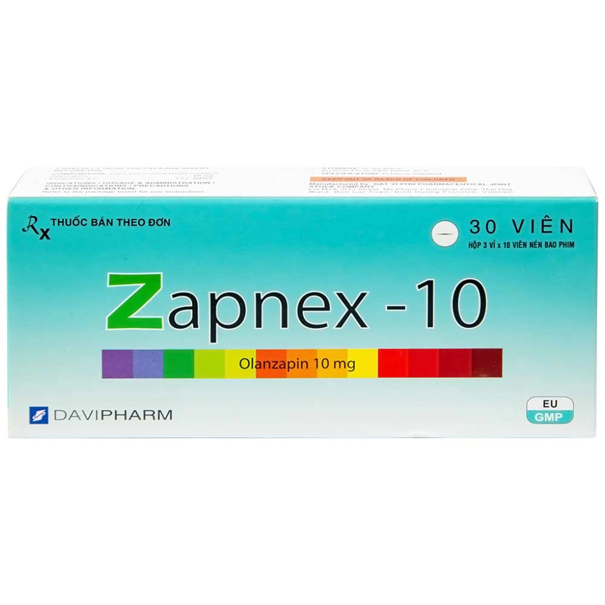 Thuốc Zapnex-10 DaviPharm điều trị tâm thần phân liệt (3 vỉ x 10 viên)