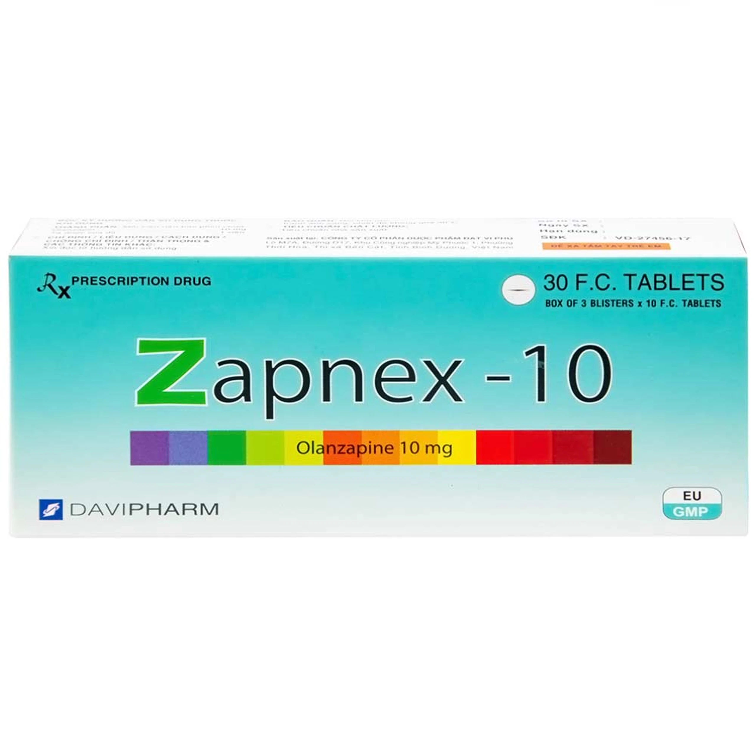 Thuốc Zapnex-10 DaviPharm điều trị tâm thần phân liệt (3 vỉ x 10 viên)