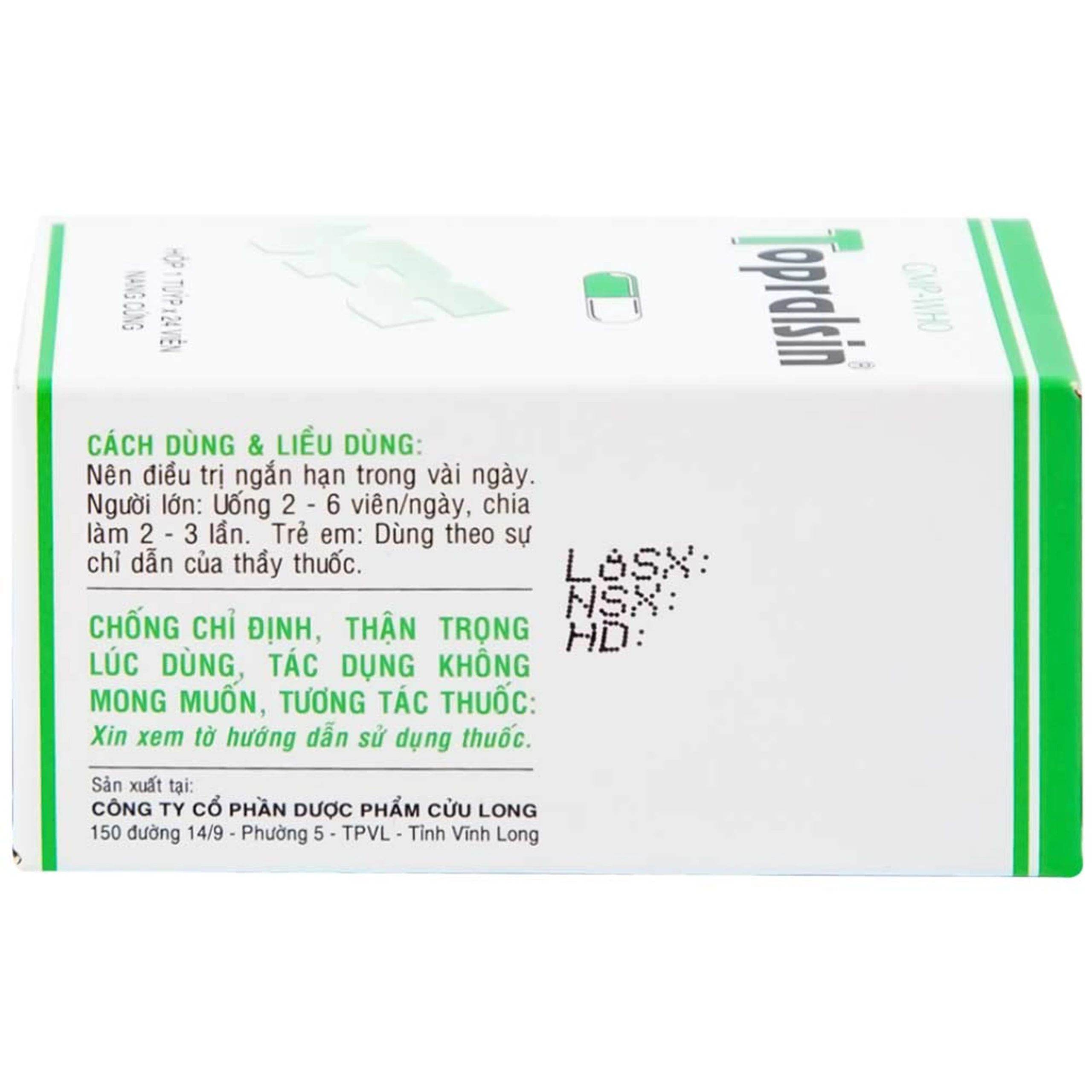 Thuốc Topralsin Pharimexco điều trị triệu chứng ho khan (24 viên)