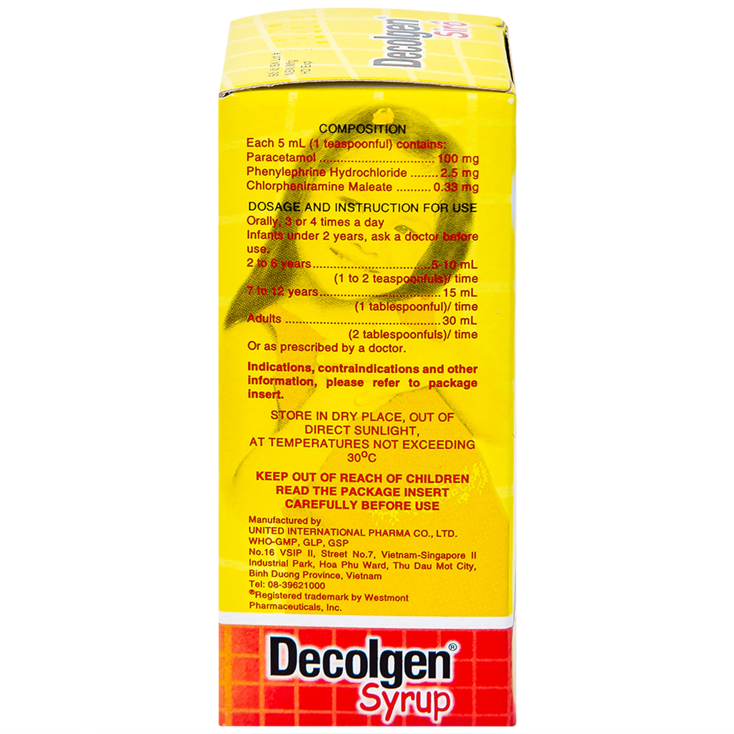 Siro Decolgen Untied điều trị các triệu chứng cảm thông thường, viêm mũi dị ứng (60ml)