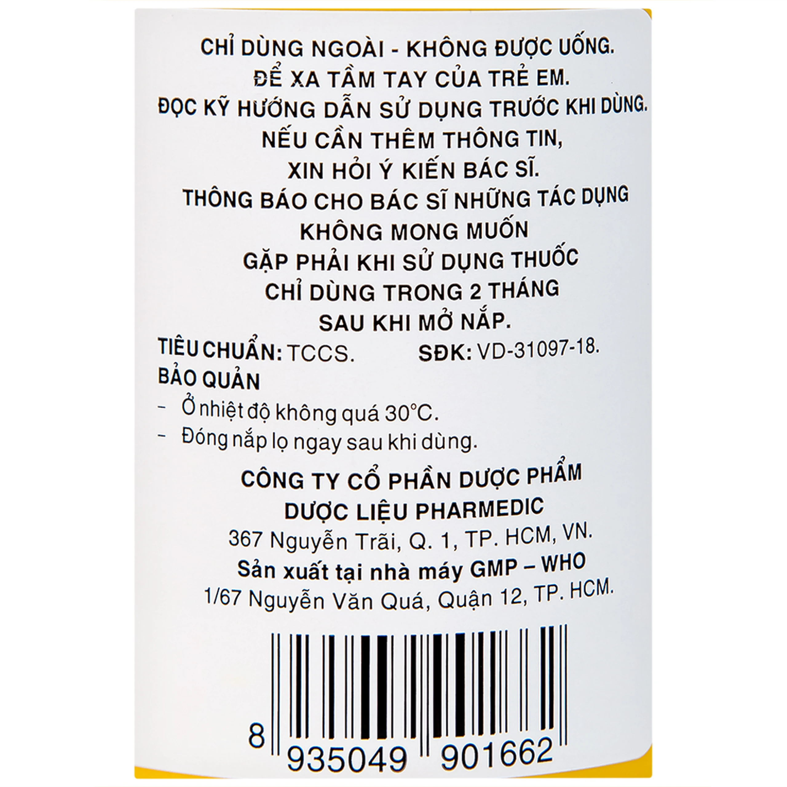 Dung dịch sát khuẩn Povidine 10% Pharmedic ngăn ngừa nhiễm khuẩn ở vết cắt, vết trầy (500ml)