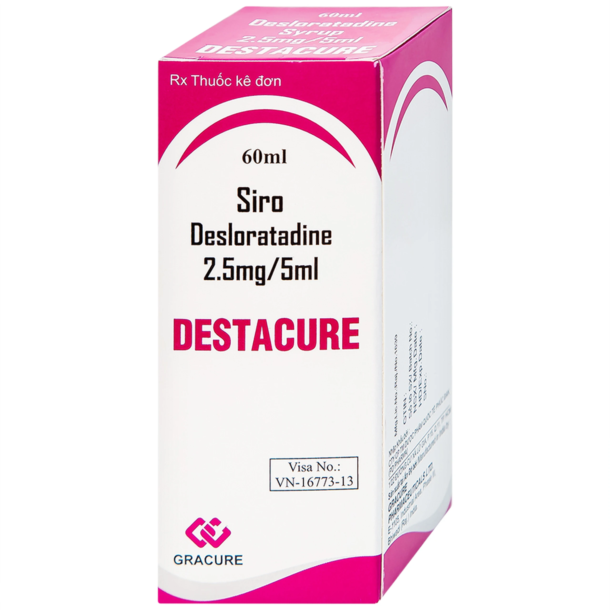 Siro Destacure 2.5mg/5ml Gracure điều trị viêm mũi dị ứng theo mùa và lâu năm, mày đay tự phát mãn tính (60ml)