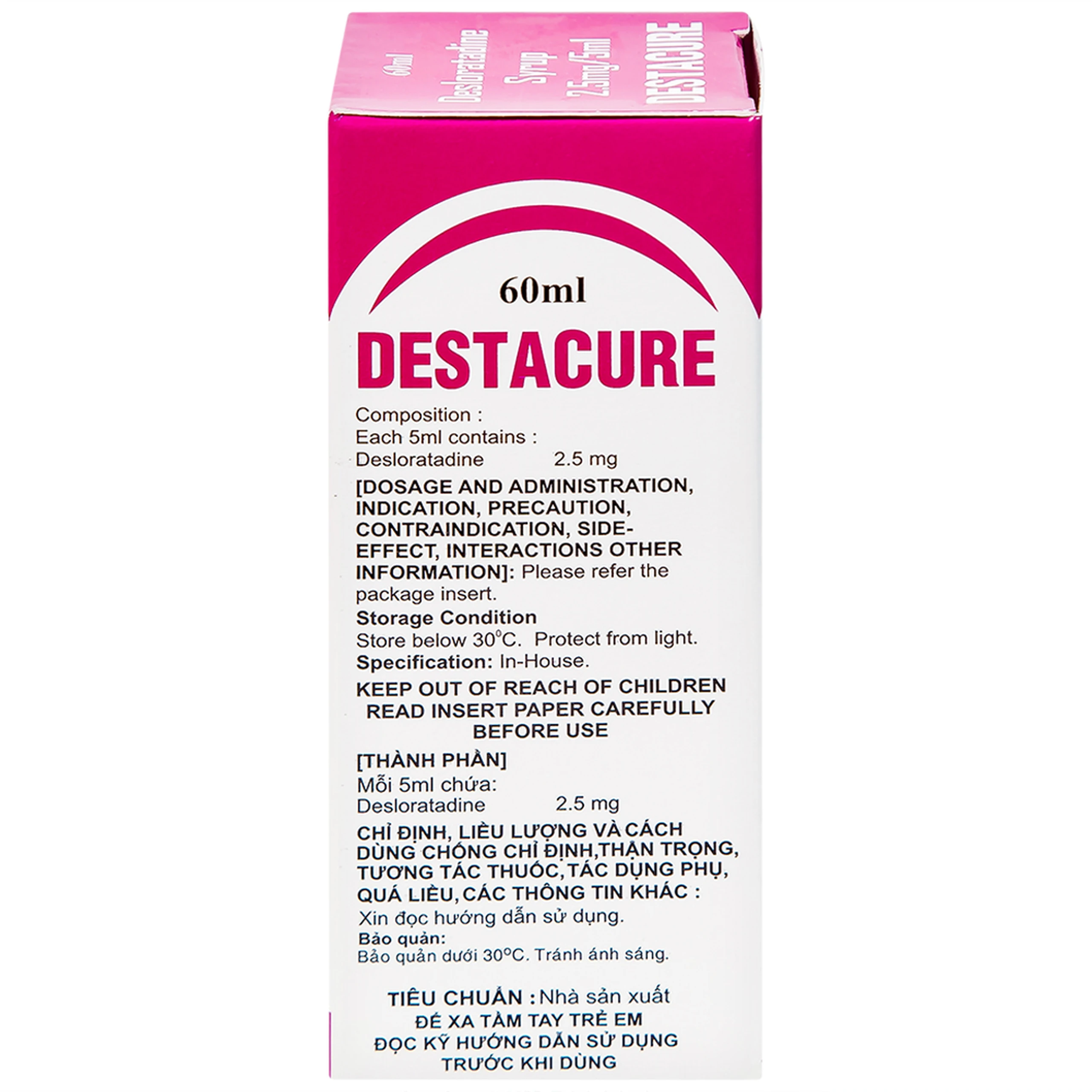 Siro Destacure 2.5mg/5ml Gracure điều trị viêm mũi dị ứng theo mùa và lâu năm, mày đay tự phát mãn tính (60ml)