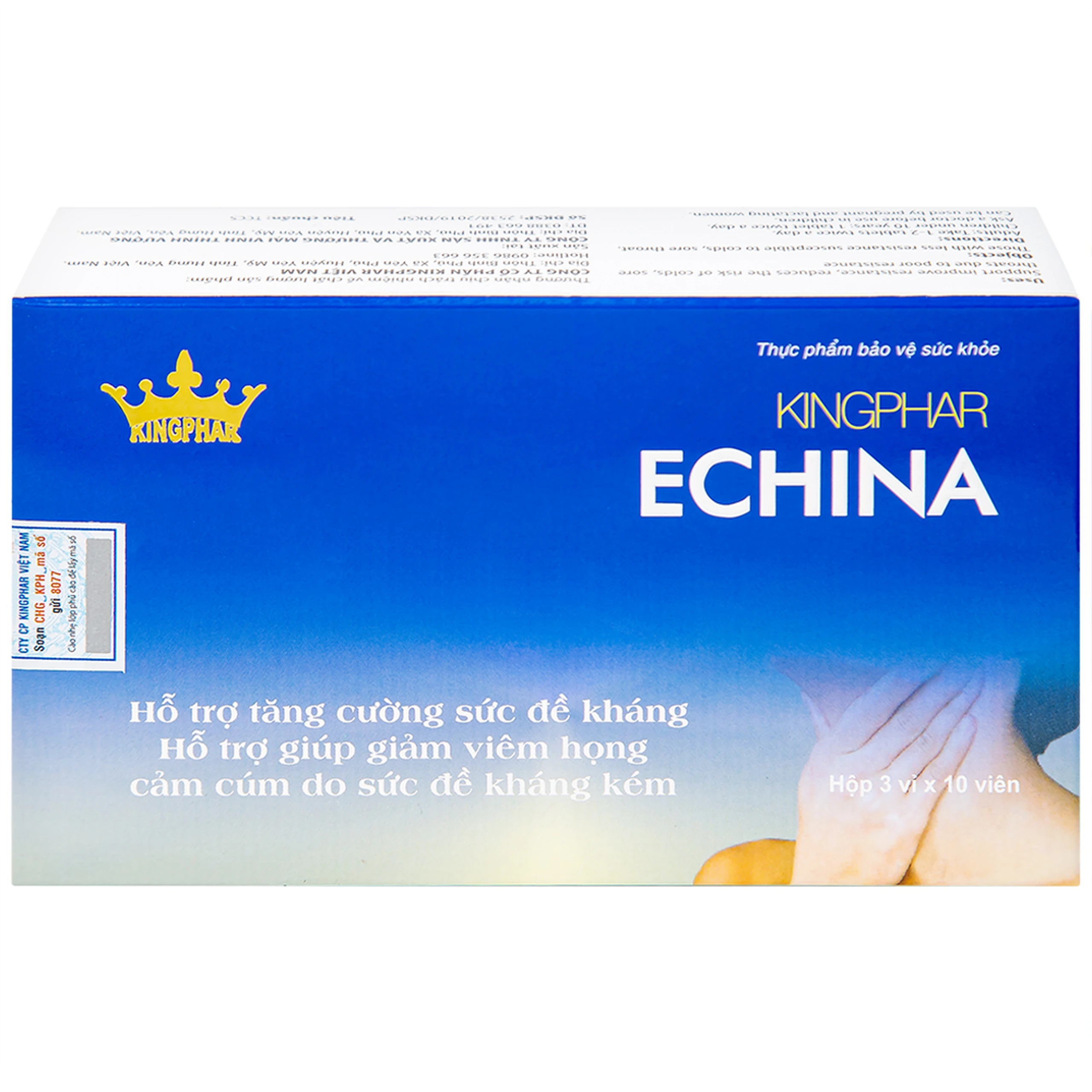 Viên uống hỗ trợ tăng cường sức đề kháng, giúp giảm nguy cơ cảm cúm, viêm họng Echina Kingphar (3 vỉ x 10 viên)