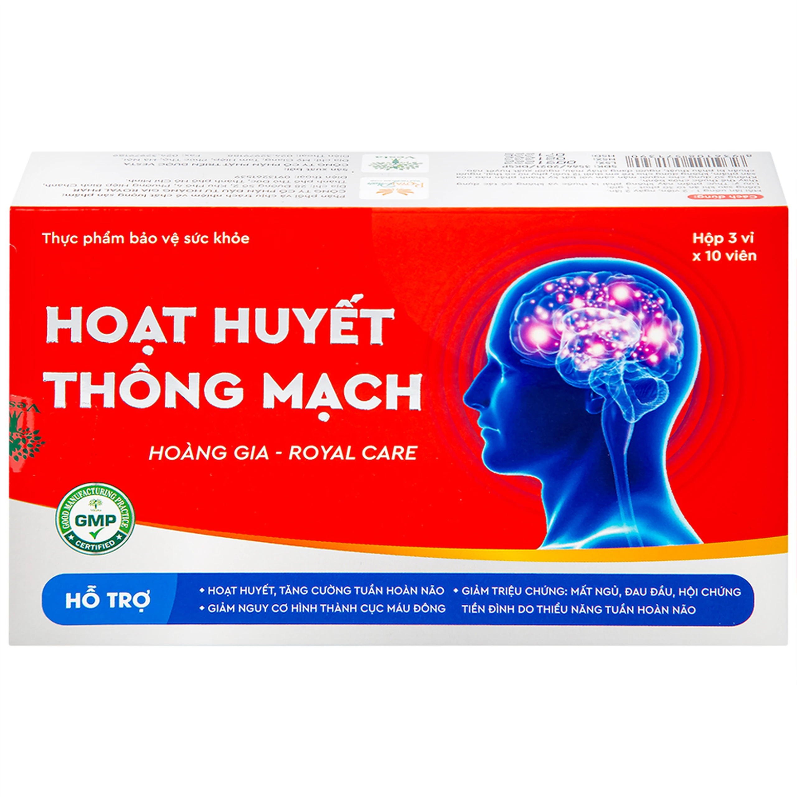 Viên uống giúp hoạt huyết, tăng cường tuần hoàn não Hoạt Huyết Thông Mạch Hoàng Gia Royal Care (3 vỉ x 10 viên)