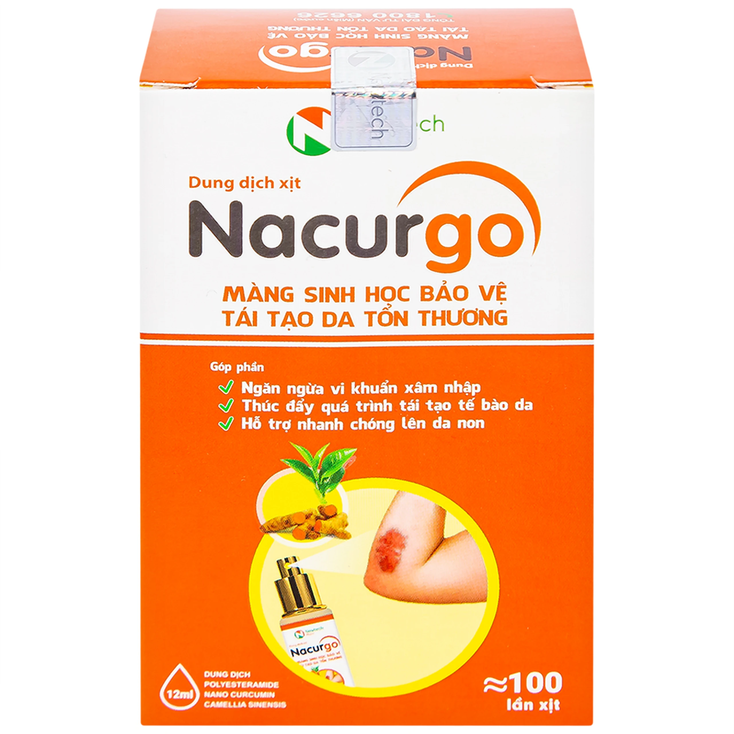 Dung dịch xịt tạo màng sinh học Nacurgo Newtech bảo vệ da tổn thương 12ml
