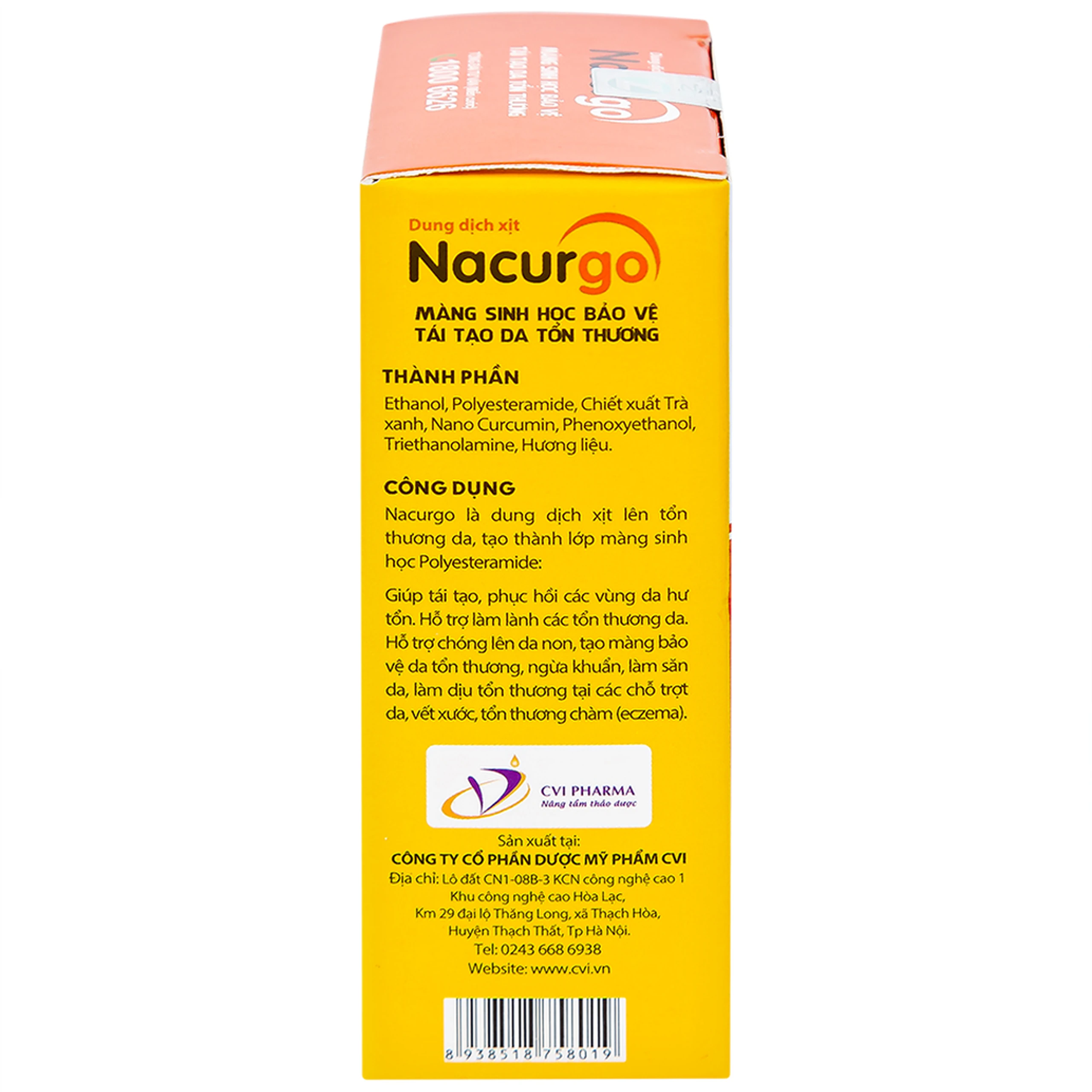 Dung dịch xịt tạo màng sinh học Nacurgo Newtech bảo vệ da tổn thương 12ml