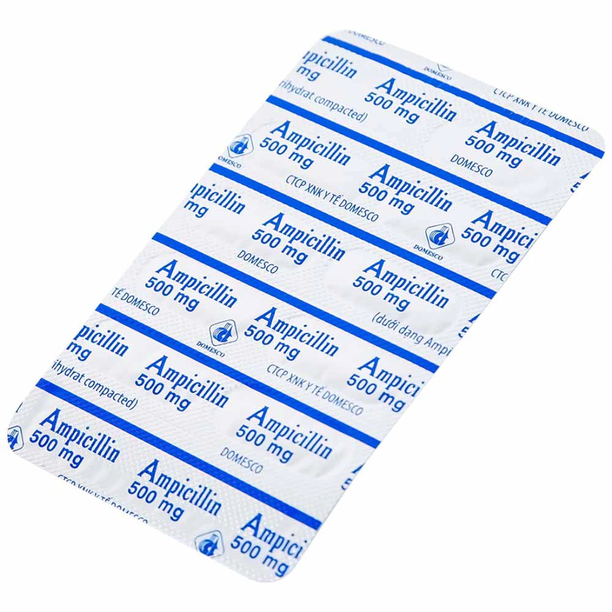 Thuốc Ampicillin 500mg Domesco điều trị nhiễm khuẩn (10 vỉ x 10 viên)