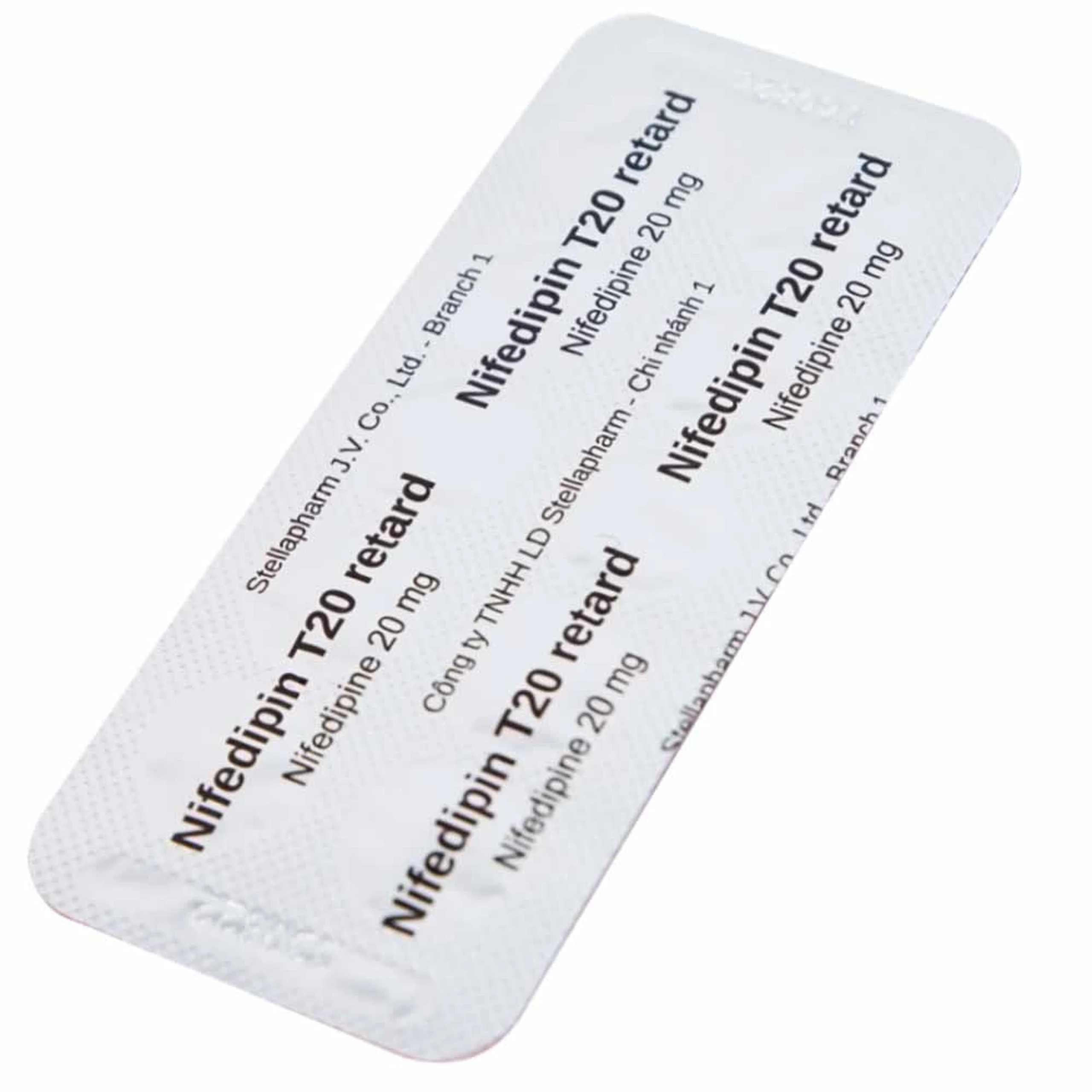 Viên nén Nifedipin T20 retard Stella dự phòng đau thắt ngực, điều trị tăng huyết áp (10 vỉ x 10 viên) 