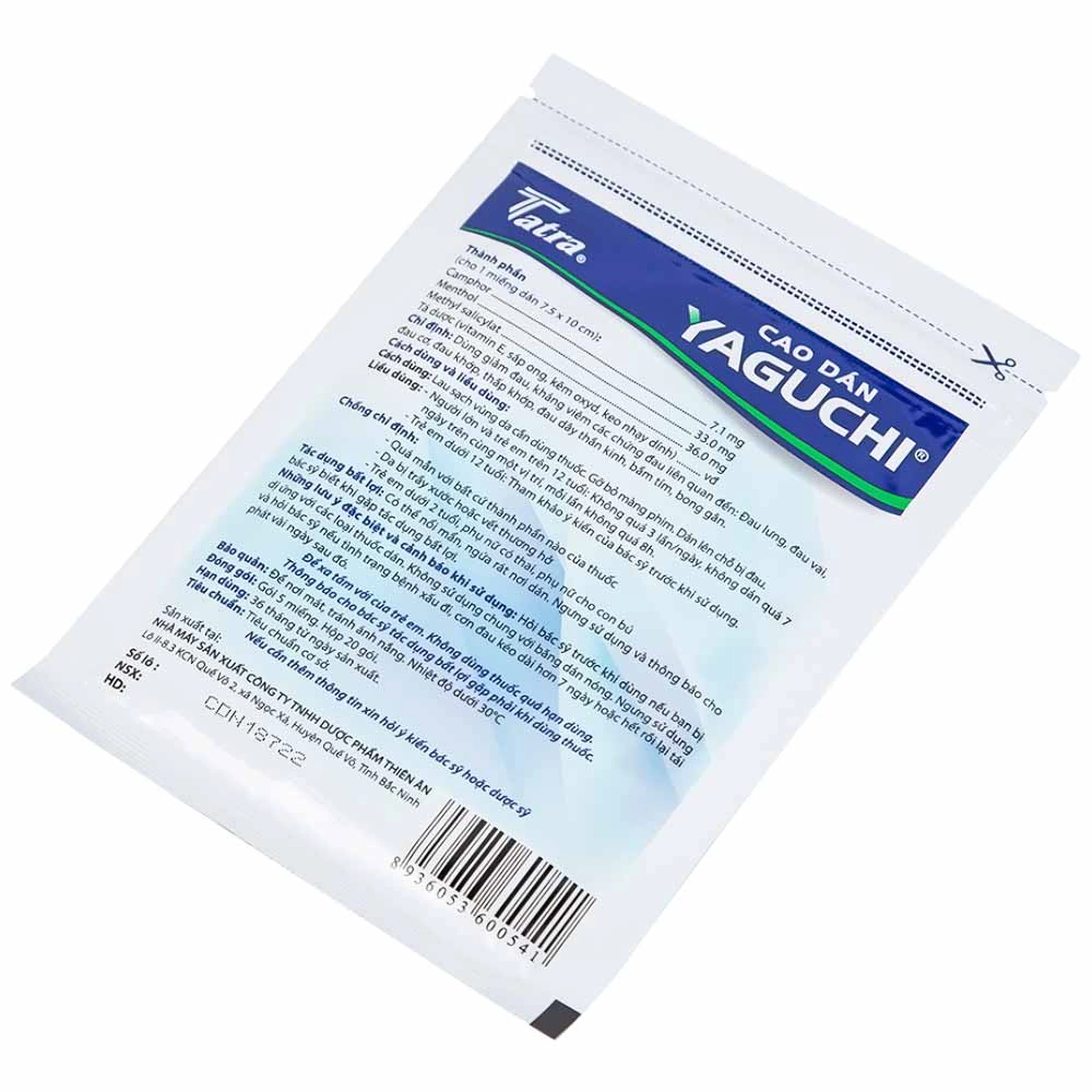 Cao dán Yaguchi Tatra giảm đau, kháng viêm trong các cơn đau vai, đau lưng (5 miếng)