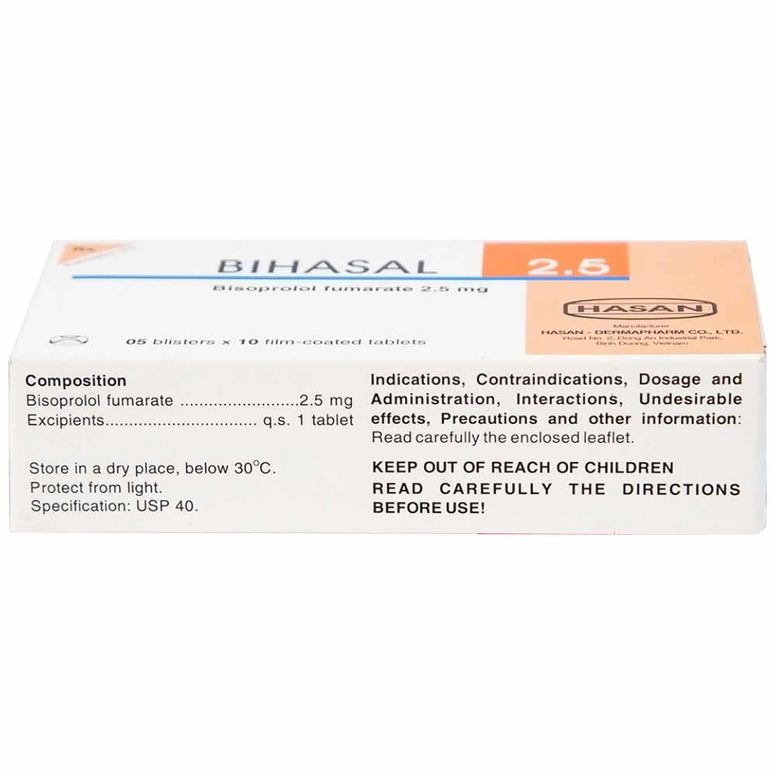 Thuốc Bihasal 2.5 Hasan điều trị tăng huyết áp, đau thắt ngực, suy tim mạn tính ổn định (5 vỉ x 10 viên)