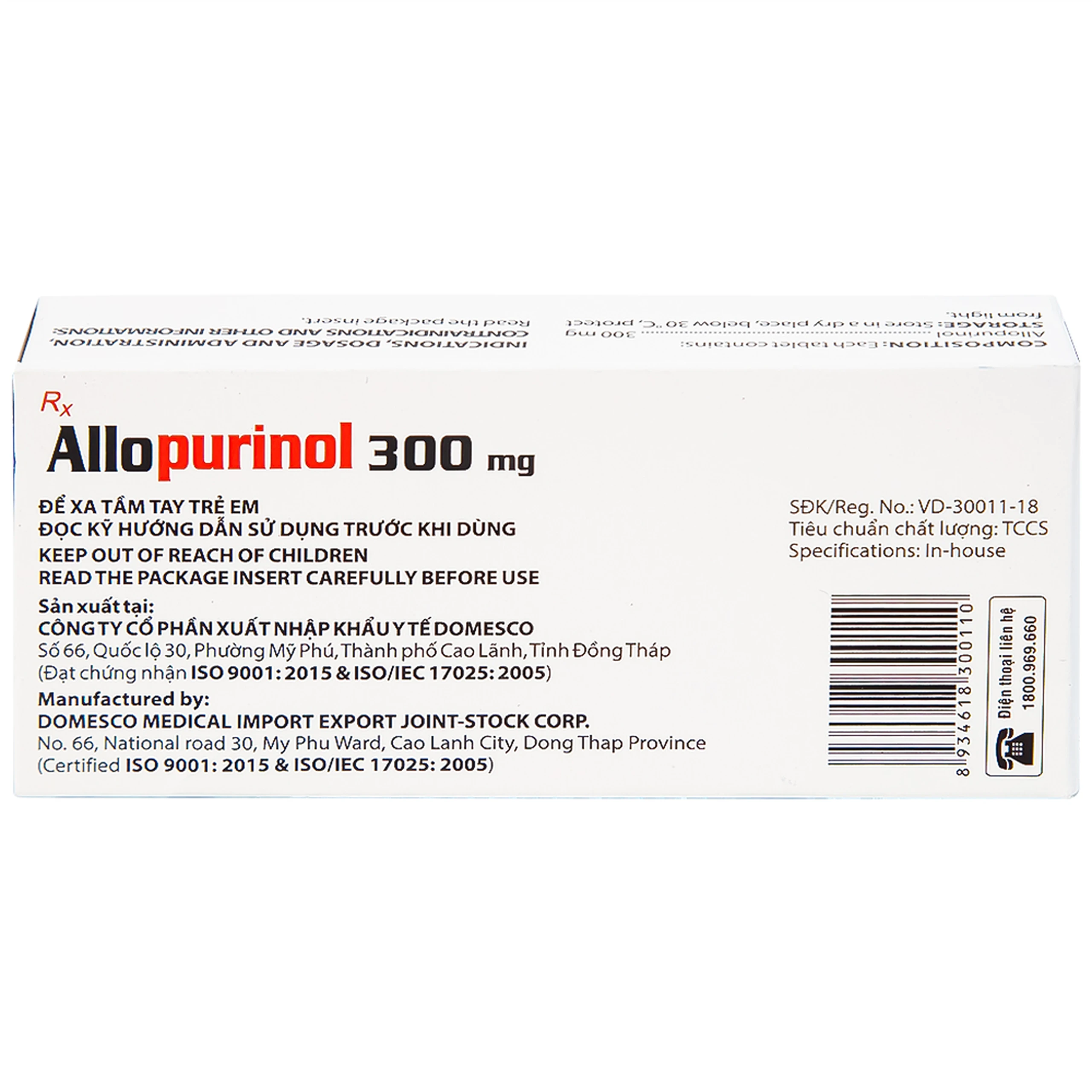 Thuốc Allopurinol 300mg Domesco điều trị tăng acid uric máu, sỏi thận (2 vỉ x 10 viên)
