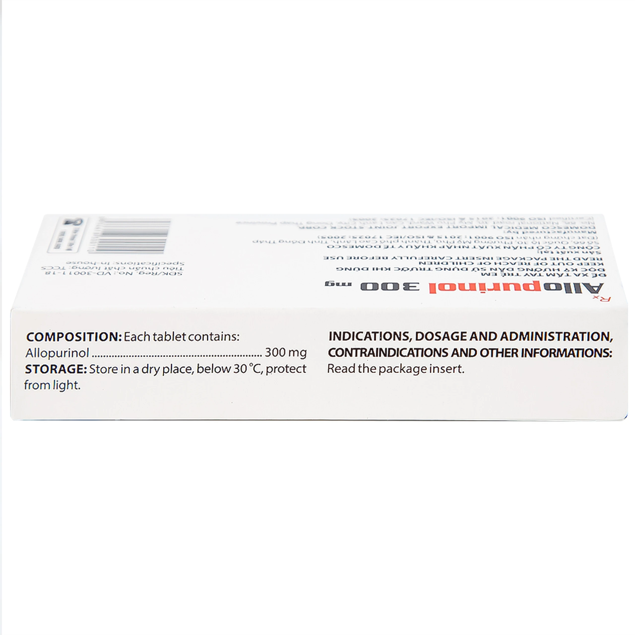 Thuốc Allopurinol 300mg Domesco điều trị tăng acid uric máu, sỏi thận (2 vỉ x 10 viên)