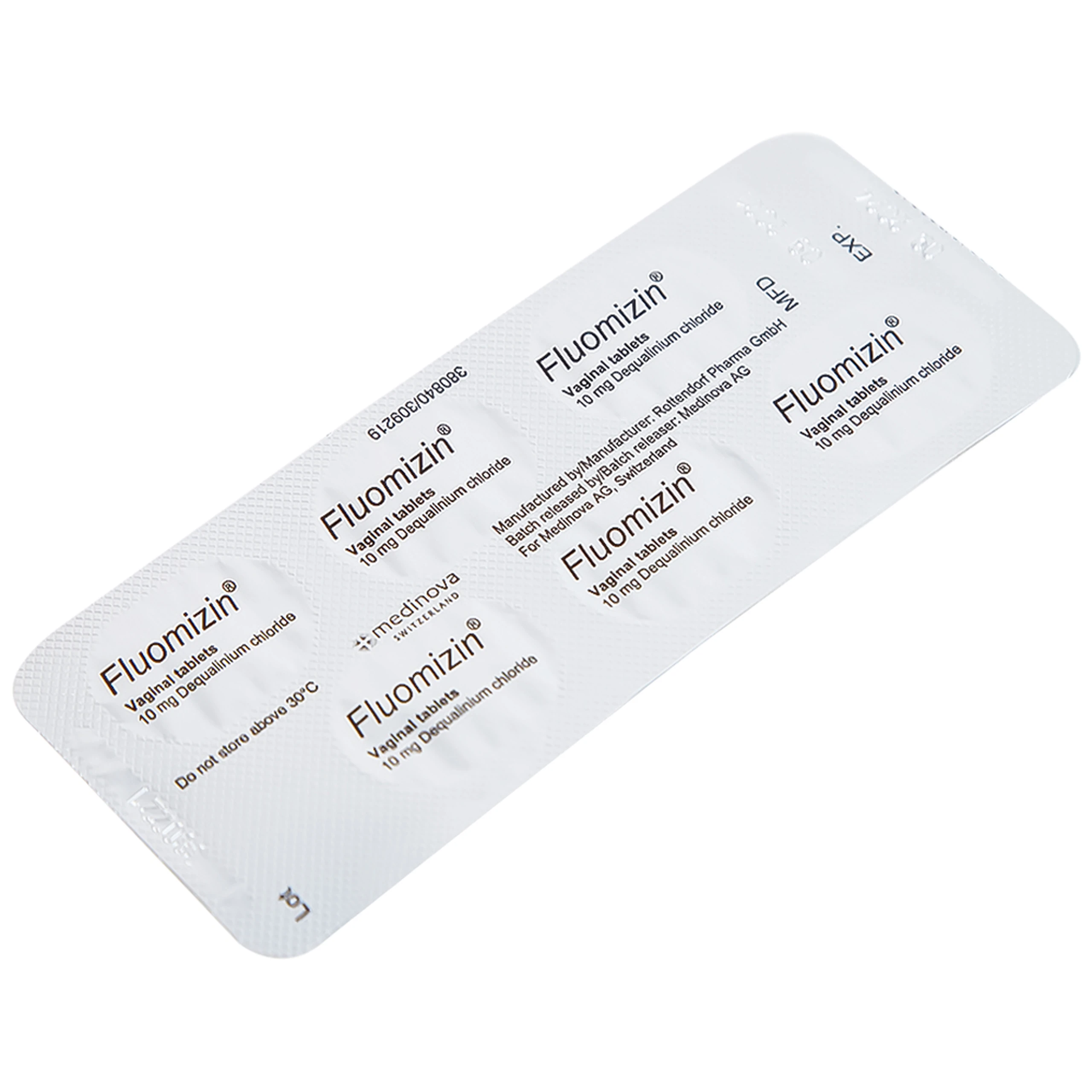 Viên đặt âm đạo Fluomizin Medinova điều trị nhiễm nấm âm đạo, nhiễm khuẩn âm đạo (1 vỉ x 6 viên)