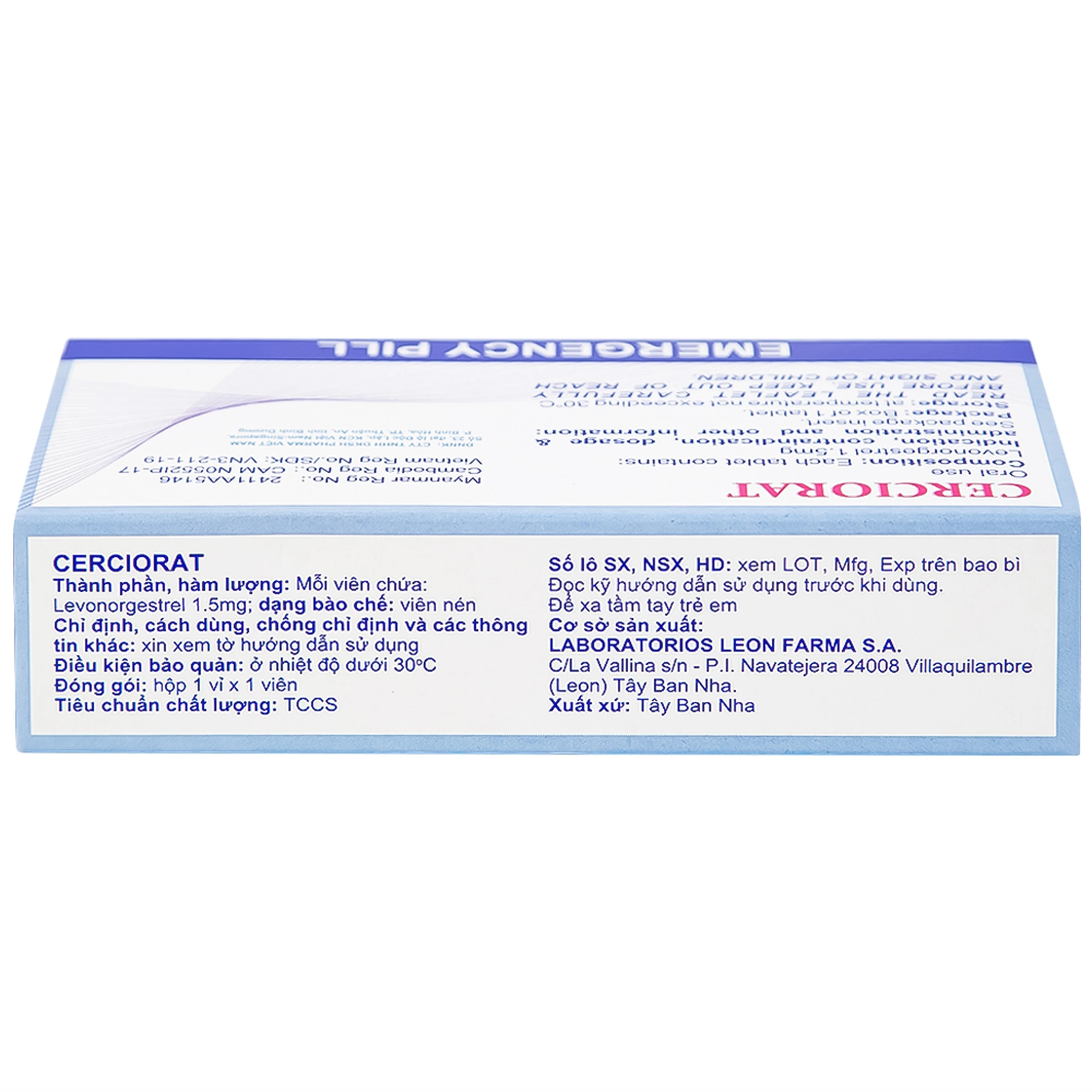 Thuốc tránh thai khẩn cấp Cerciorat 1.5mg Exeltis (1 viên)