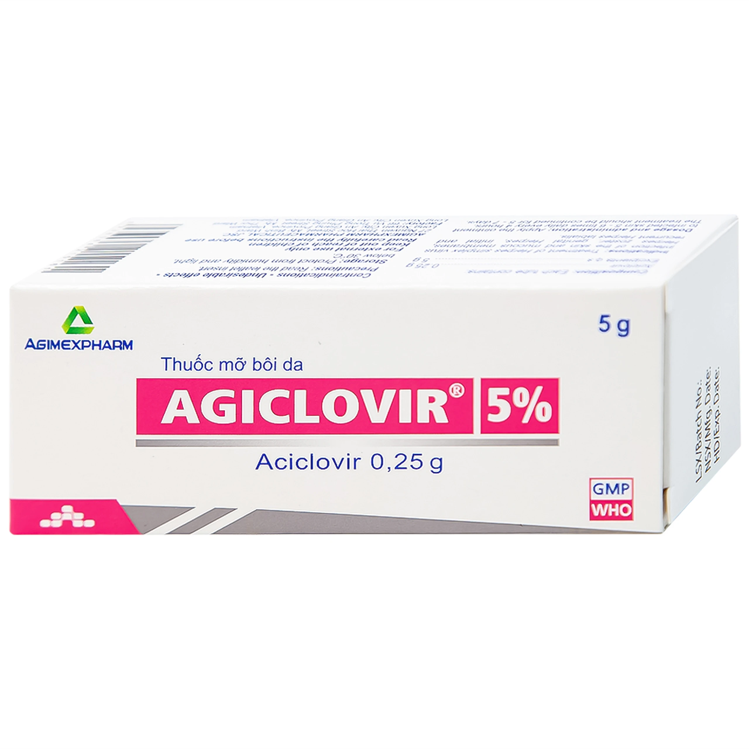 Thuốc mỡ bôi da Agiclovir 5% Agimexpharm điều trị nhiễm Herpes simplex, Herpes zoster, Herpes sinh dục (5g)