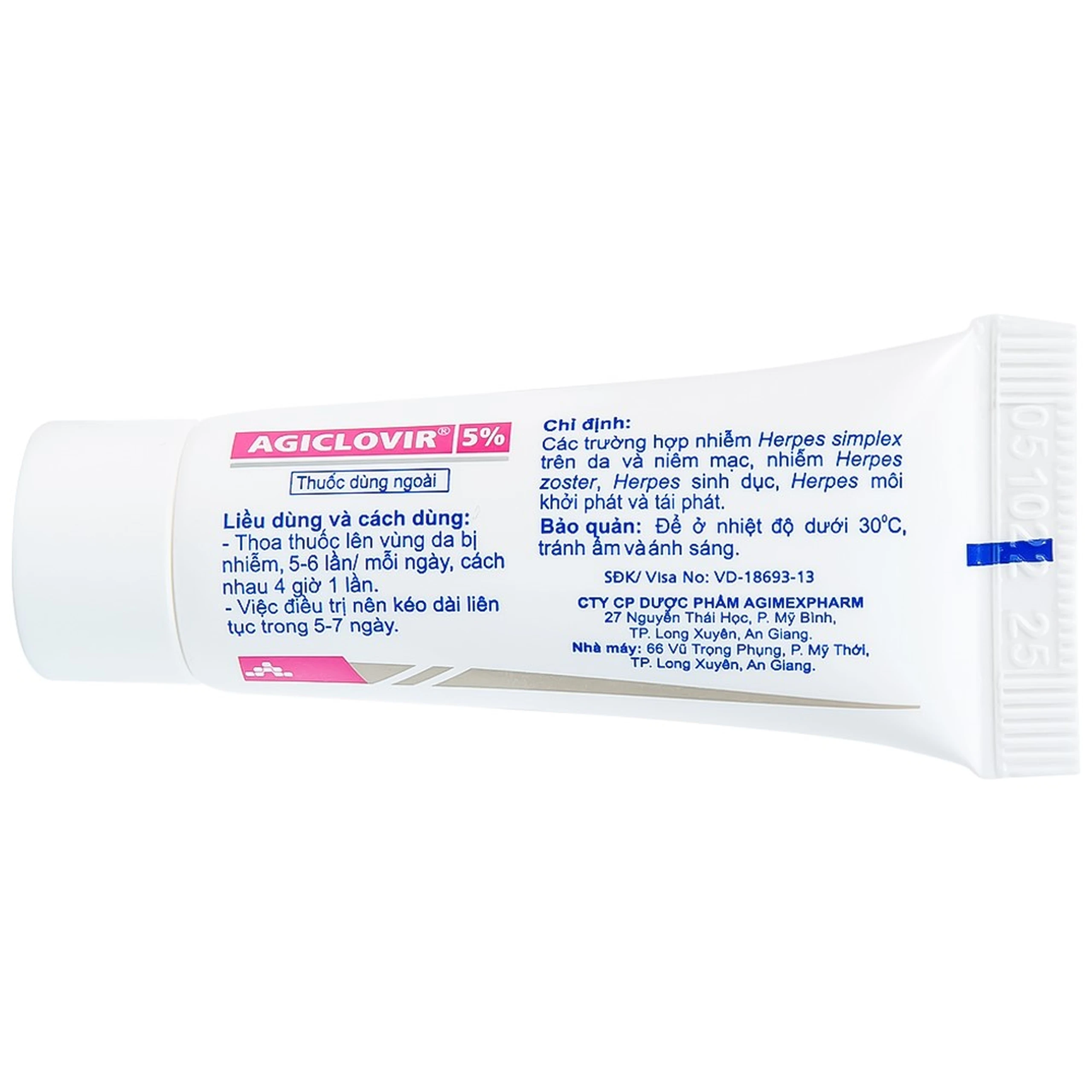 Thuốc mỡ bôi da Agiclovir 5% Agimexpharm điều trị nhiễm Herpes simplex, Herpes zoster, Herpes sinh dục (5g)