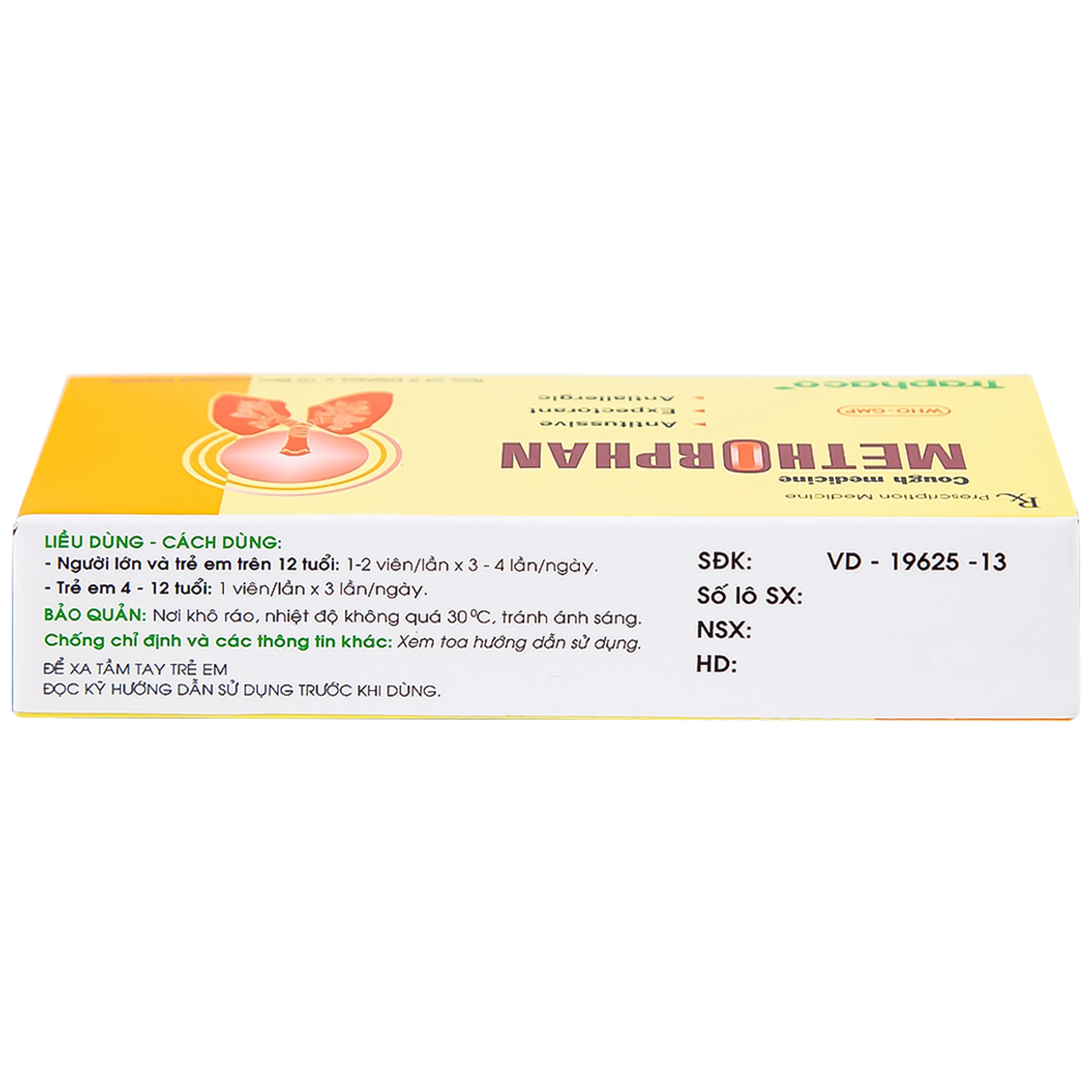 Thuốc ho Methorphan Traphaco cắt cơn ho, điều trị long đờm, chống dị ứng (2 vỉ x 10 viên)