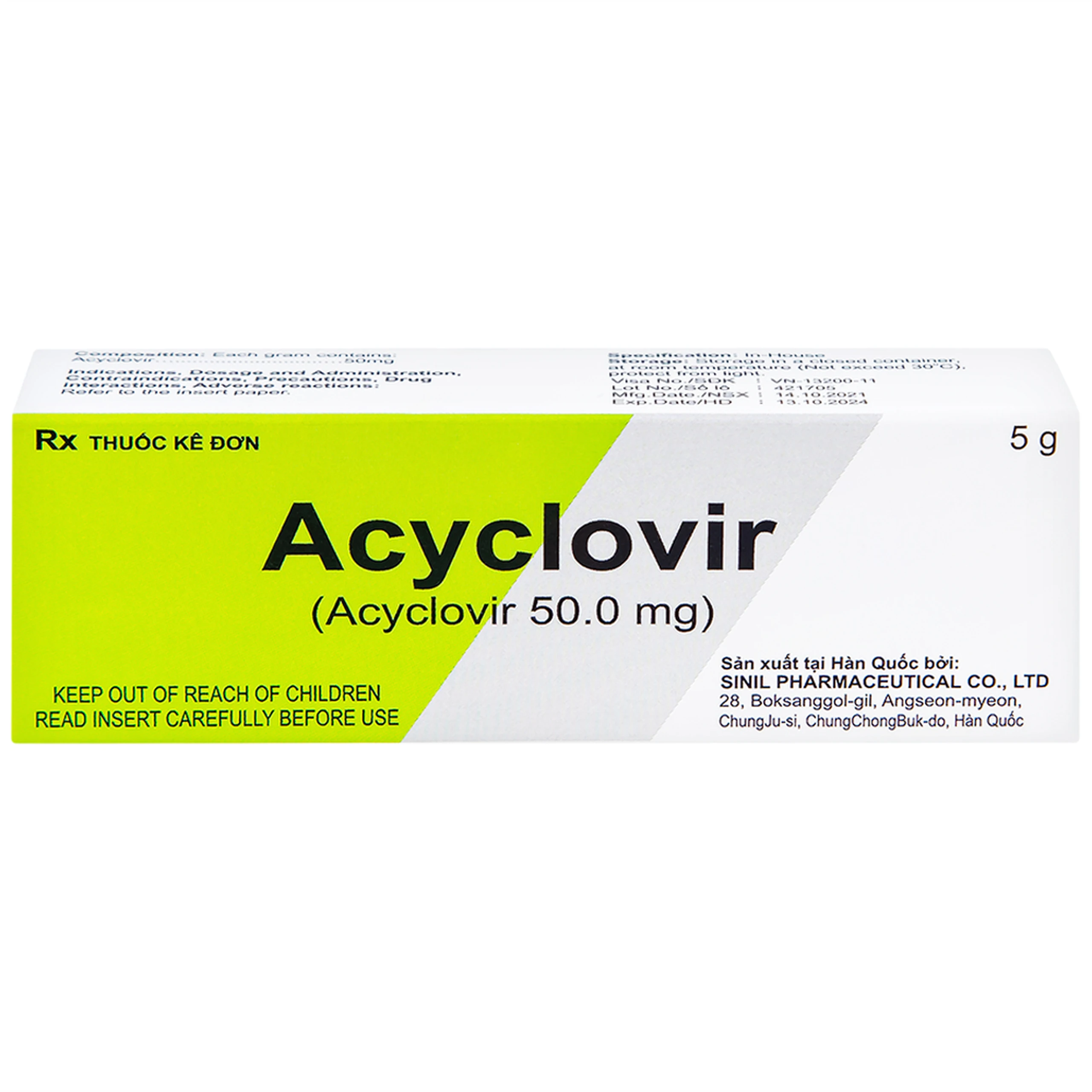 Kem bôi da Acyclovir Sinil điều trị nhiễm virus Herpes simplex (5g)