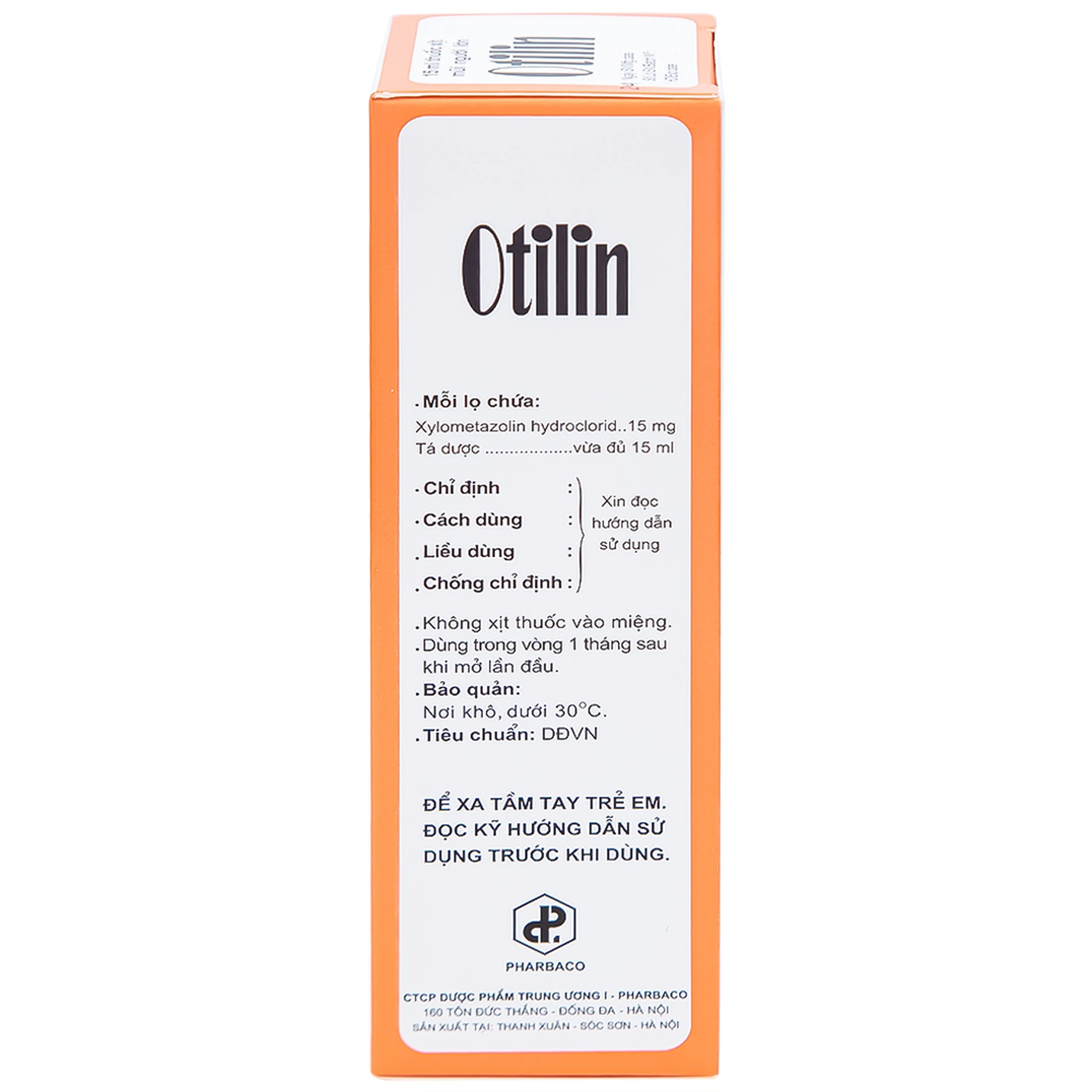 Thuốc xịt mũi Otilin 0.1% Pharbaco giảm ngạt mũi, sung huyết trong viêm mũi (15ml)