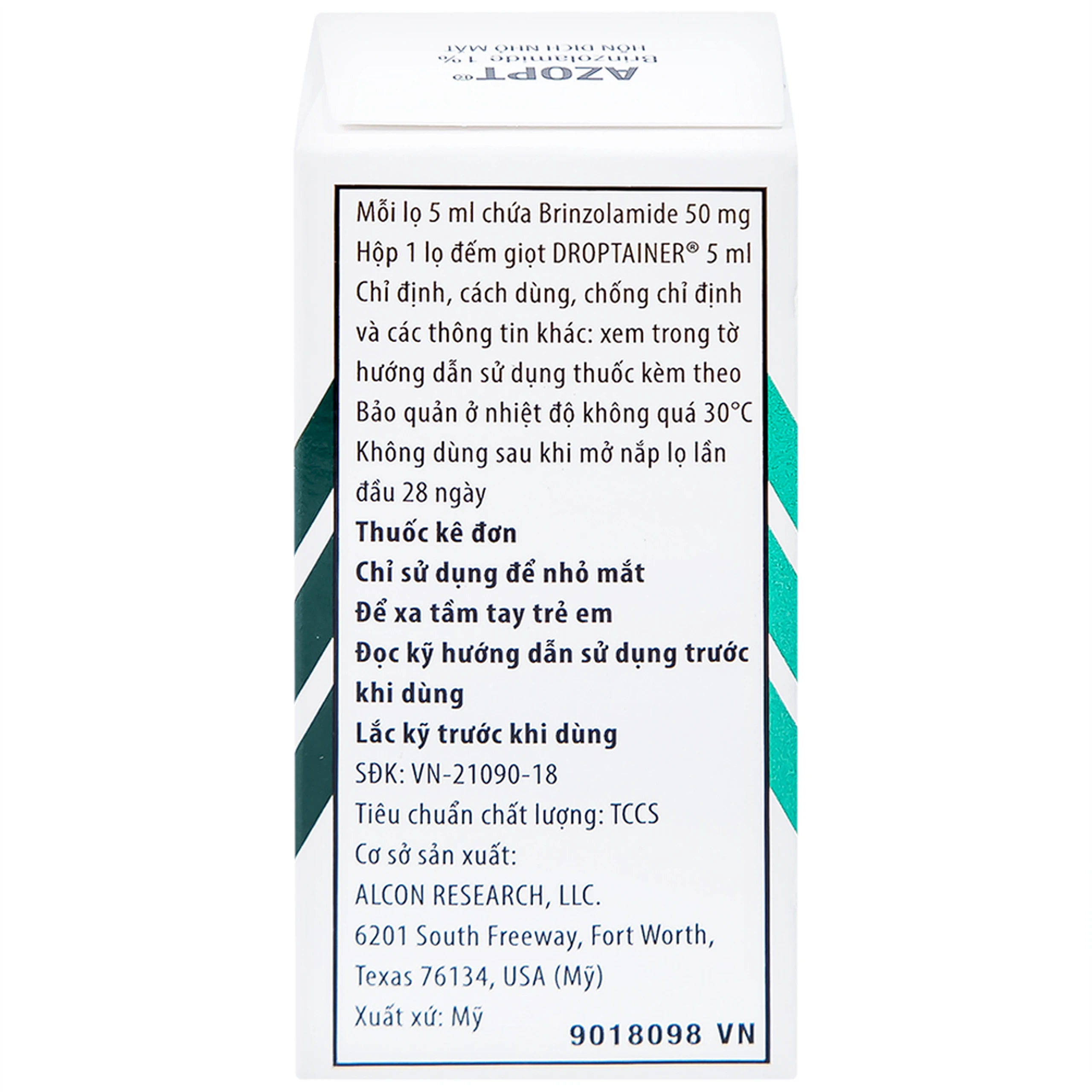 Thuốc nhỏ mắt Azopt Alcon điều trị tăng nhãn áp, glôcôm góc mở (5ml)