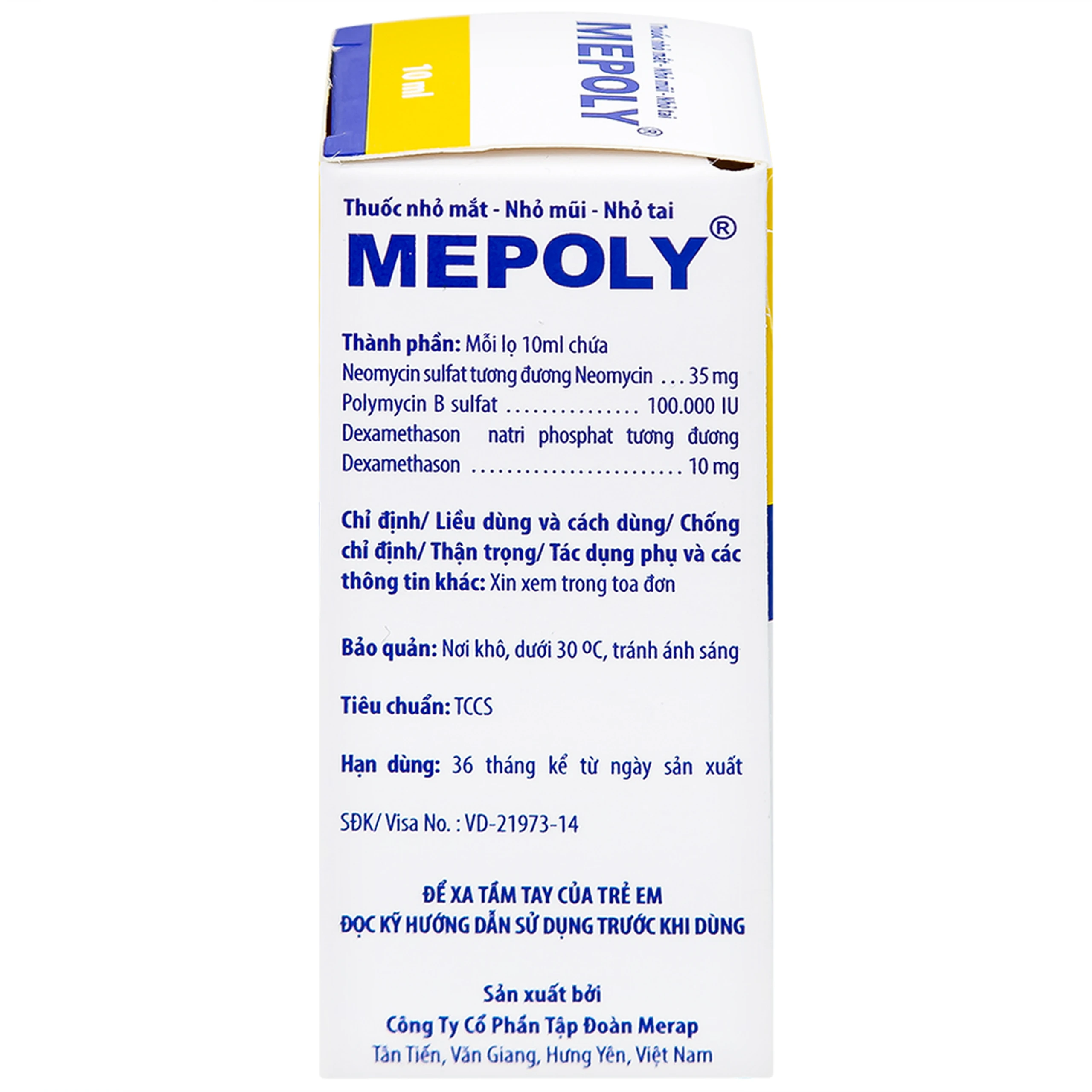 Thuốc Mepoly Merap dùng cho viêm kết mạc, mi mắt, viêm mũi, viêm tai (10ml)