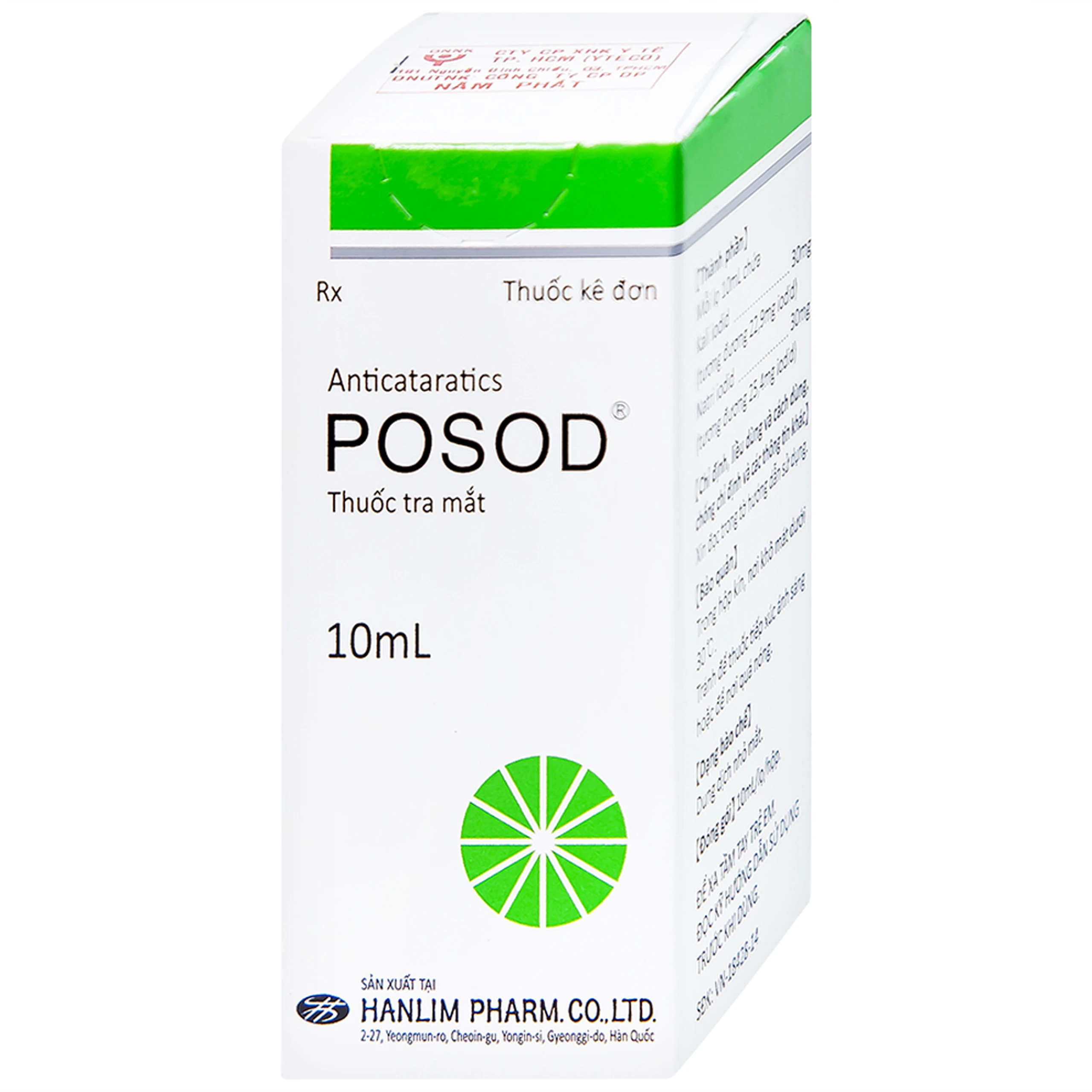 Thuốc tra mắt Posod Hanlim dùng cho bệnh bị đục, xuất huyết pha lê thể, cận thị (10ml)