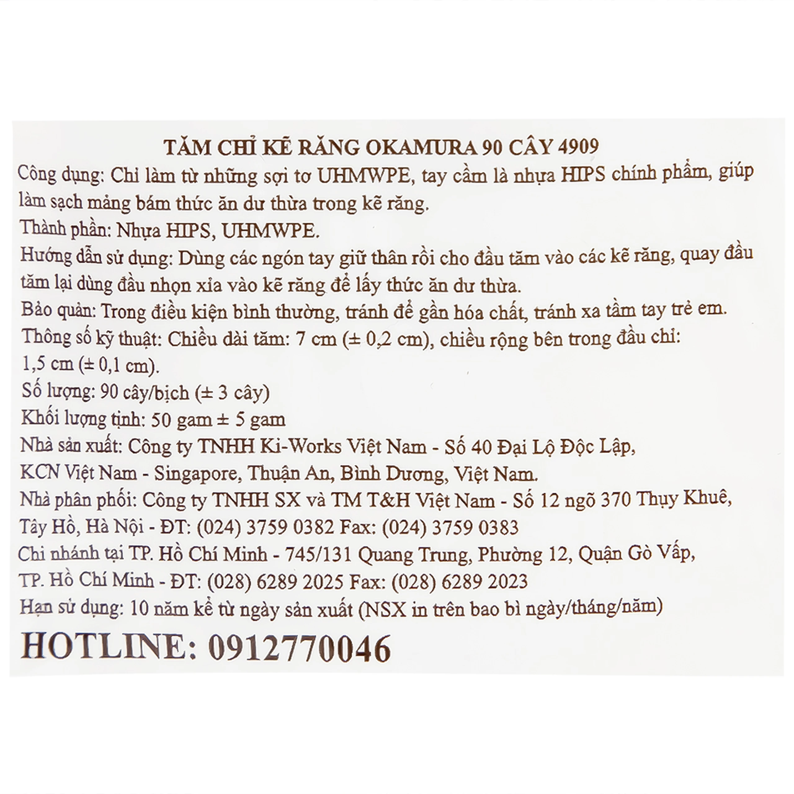 Tăm chỉ kẽ răng Okamura làm sạch mảng bám thức ăn dư thừa trong kẽ răng (90 cây) 