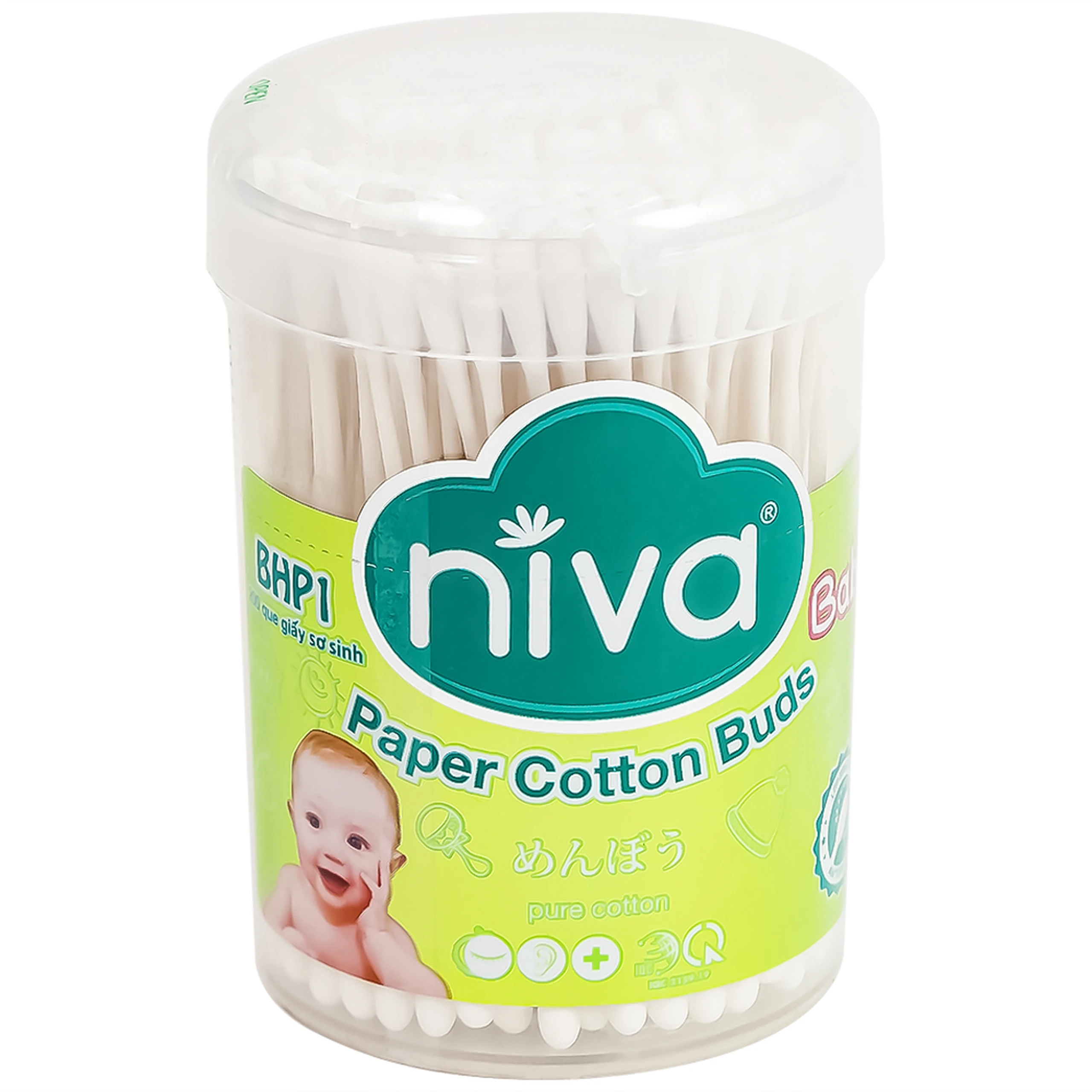 Tăm bông sơ sinh Niva BHP1 thân giấy 2 đầu tròn vệ sinh tai, mũi, vệ sinh cá nhân (200 que) 
