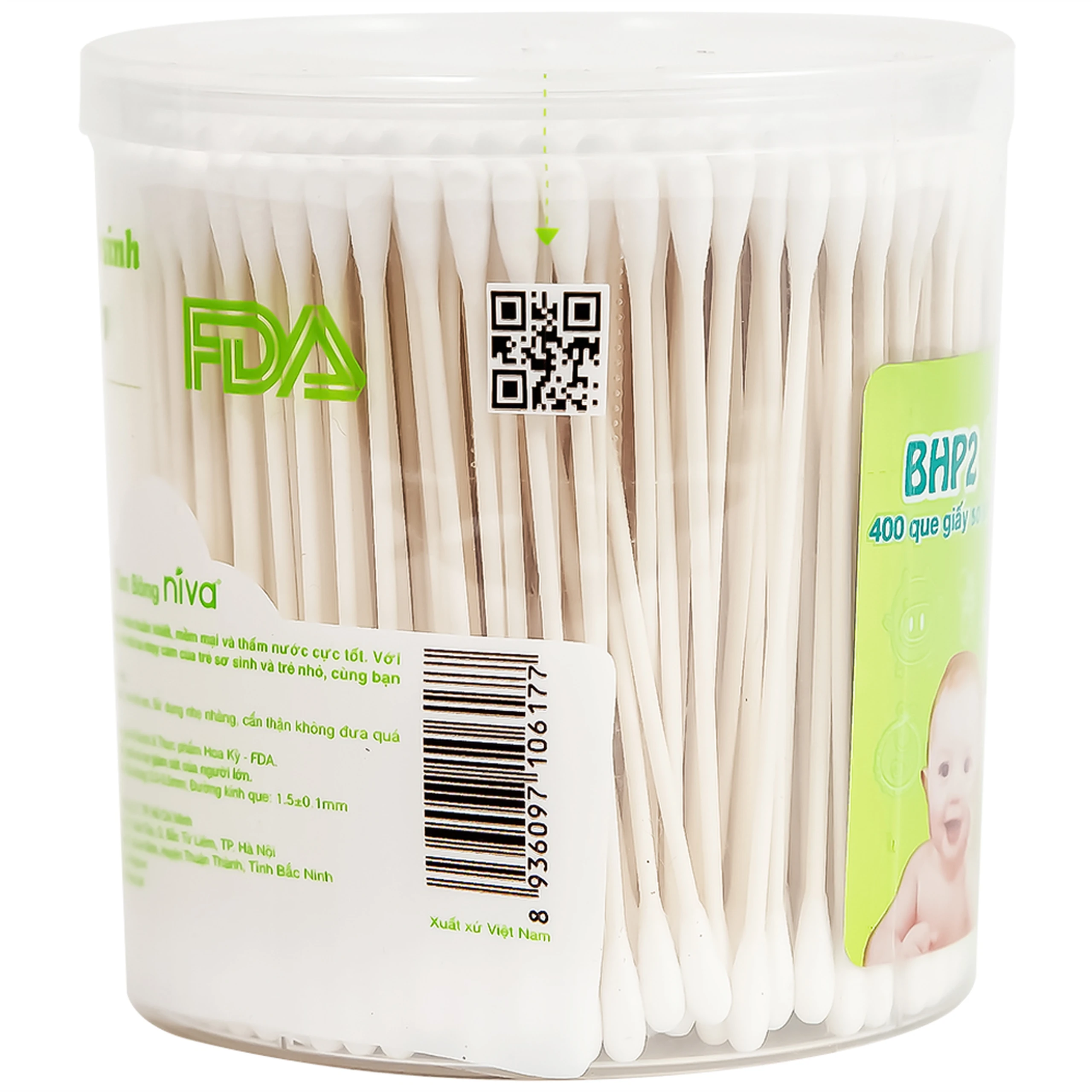 Tăm bông sơ sinh Niva BHP2 2 đầu tròn vệ sinh tai, mũi, vệ sinh cá nhân (400 que) 