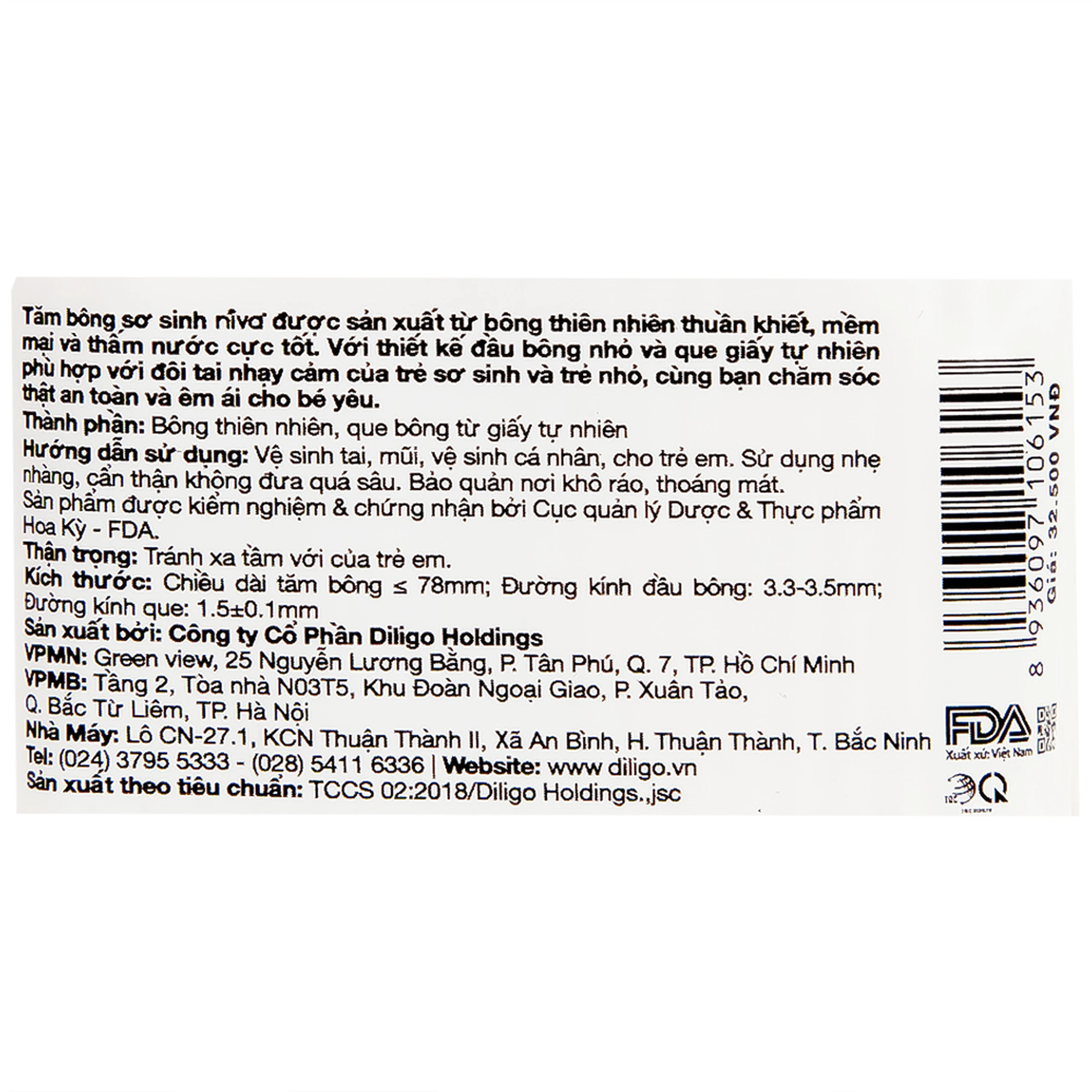 Tăm bông thân giấy Niva Baby BZP1 2 đầu tròn túi Zip vệ sinh tai, mũi, vệ sinh cá nhân cho trẻ em (200 que)