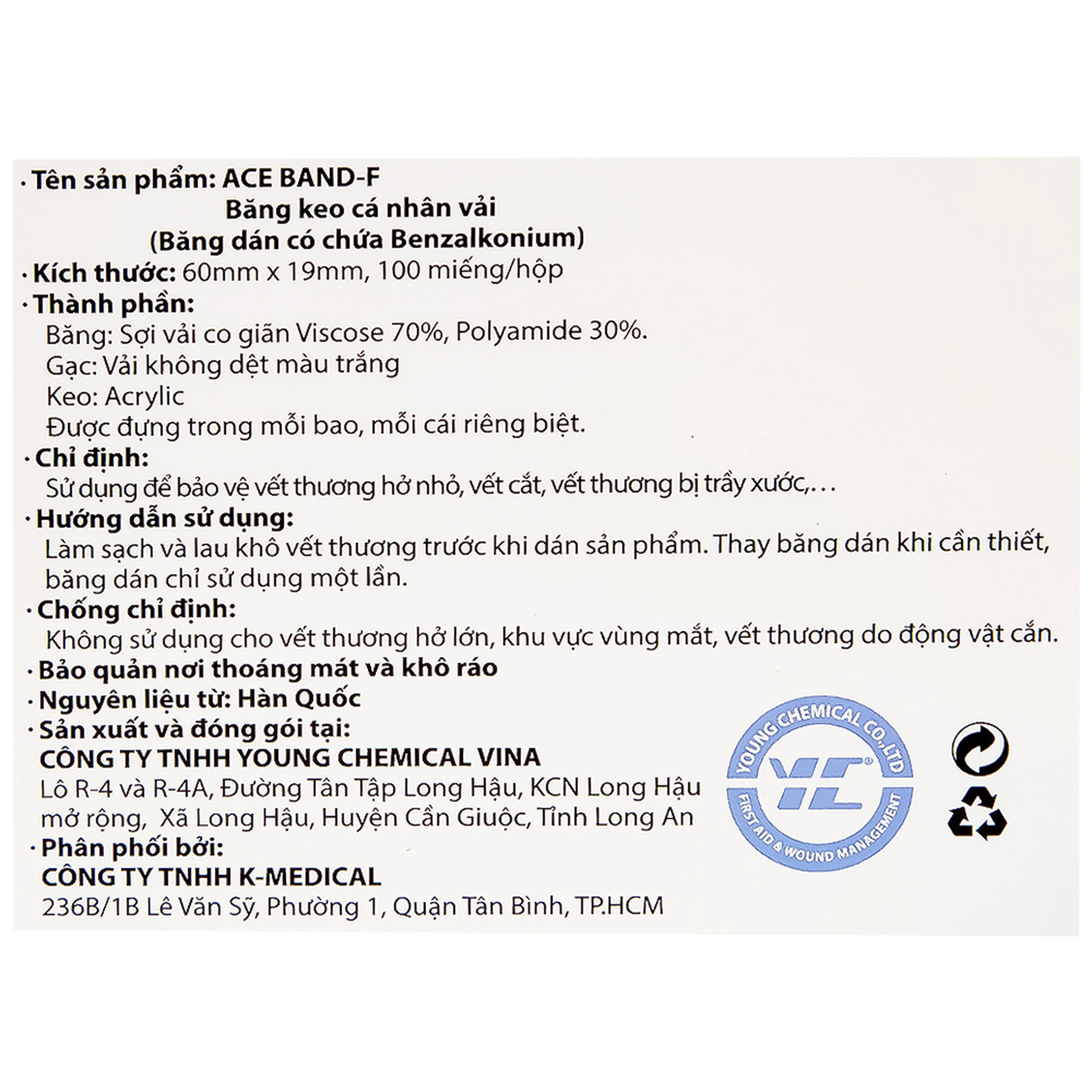 Băng cá nhân vải Plaid Ace Band-F 60x19mm (100 miếng) Young Chemical