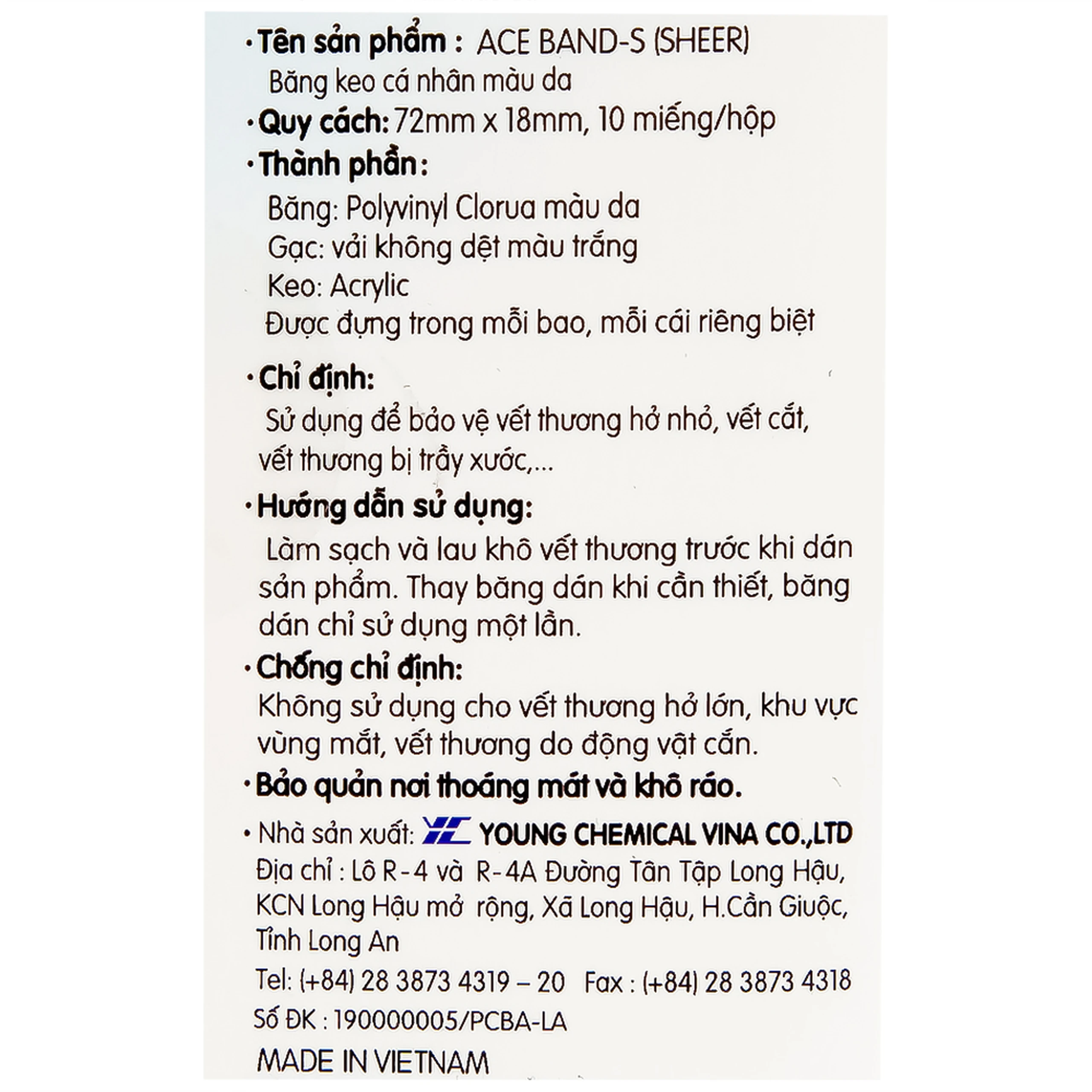 Băng cá nhân vải Plaid Ace Band-S 72x18 mm (10 miếng) Young Chemical