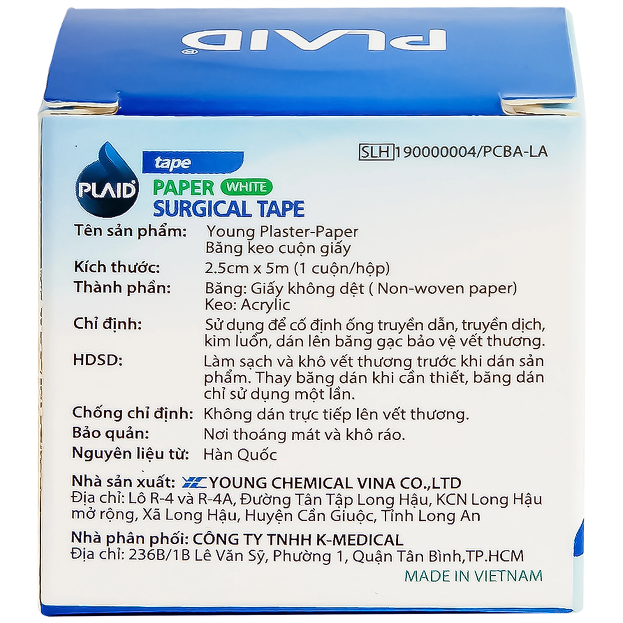 Băng cuộn giấy Plaid Young Plaster-Paper 2.5cmx5m giúp cố định băng gạc và dụng cụ y tế Young chemical
