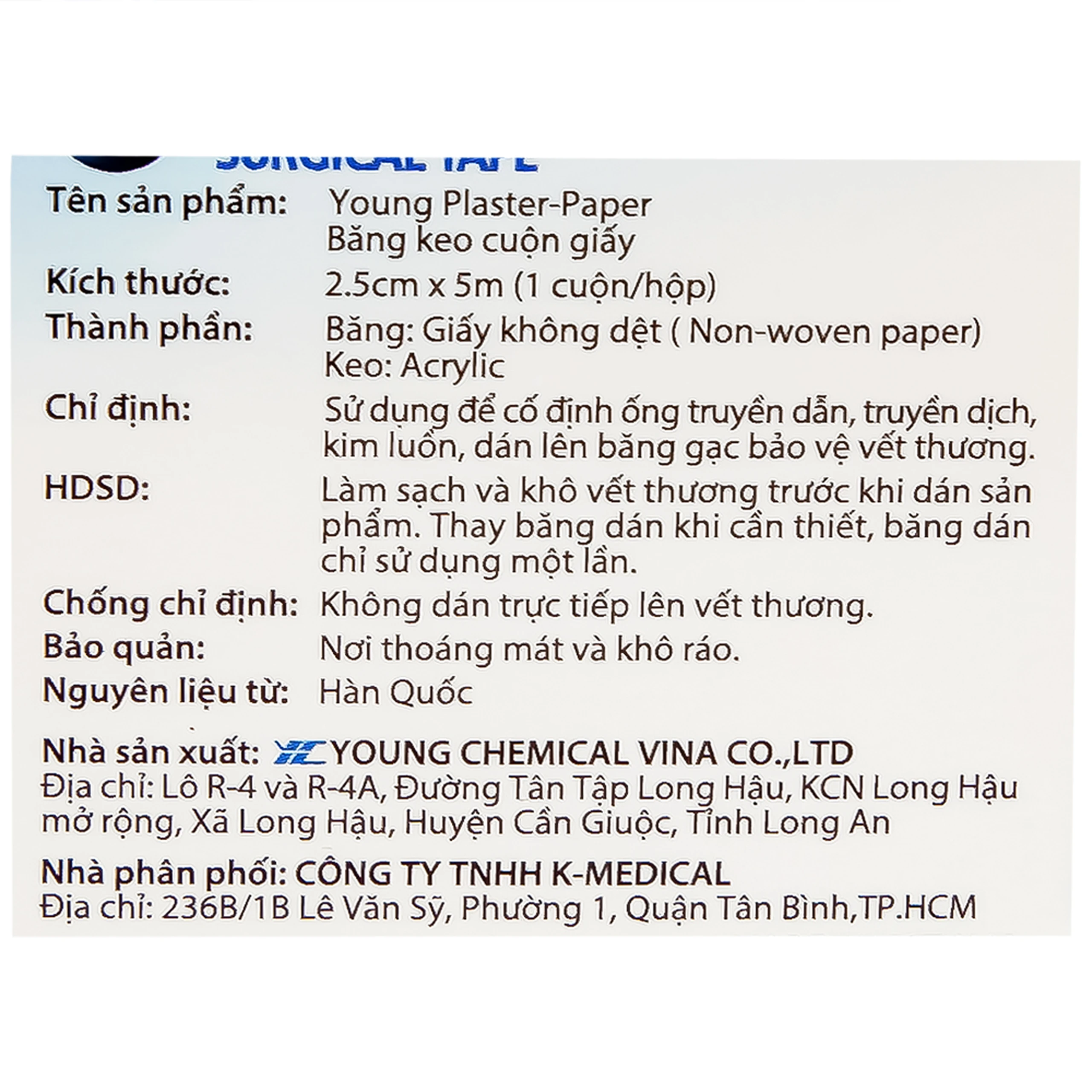 Băng cuộn giấy Plaid Young Plaster-Paper 2.5cmx5m giúp cố định băng gạc và dụng cụ y tế Young chemical