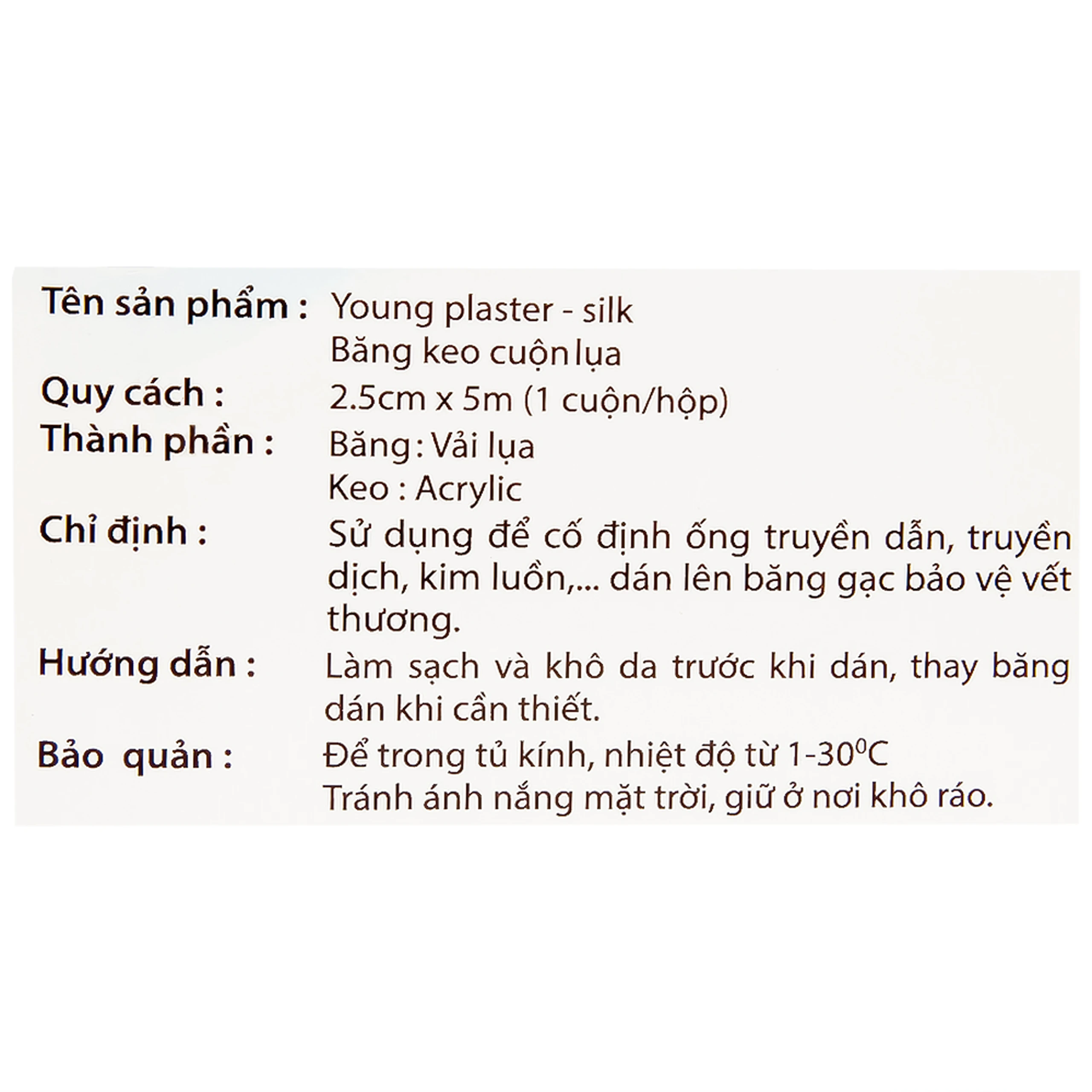 Băng cuộn lụa Plaid Young Plaster-Silk 2.5cmx5m giúp cố định băng gạc và dụng cụ y tế Young Chemical