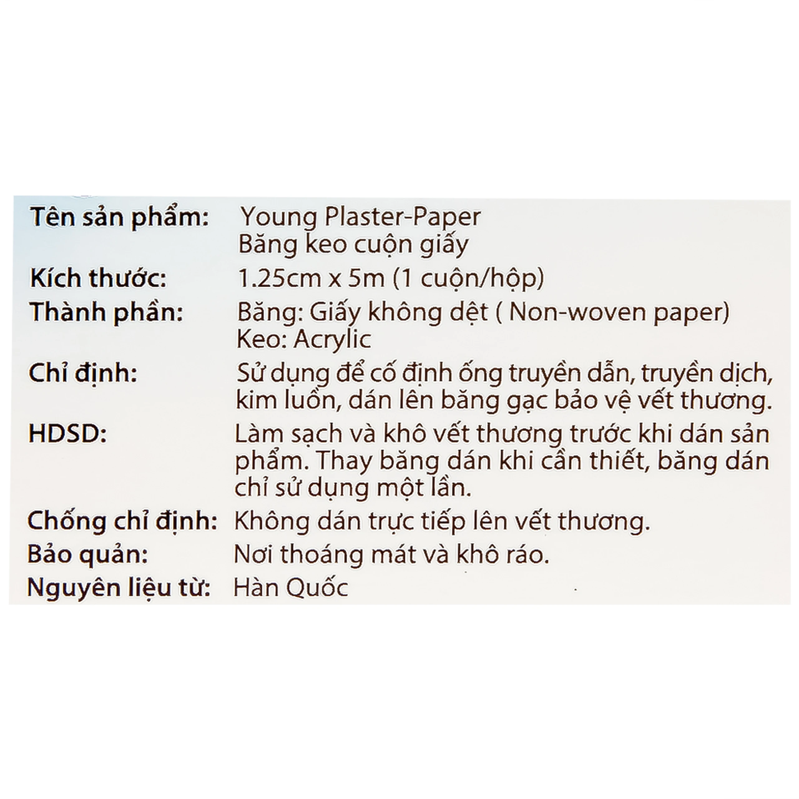 Băng cuộn giấy Plaid Young Plaster-Paper 1.25cmx5m giúp cố định băng gạc và dụng cụ y tế Young Chemical