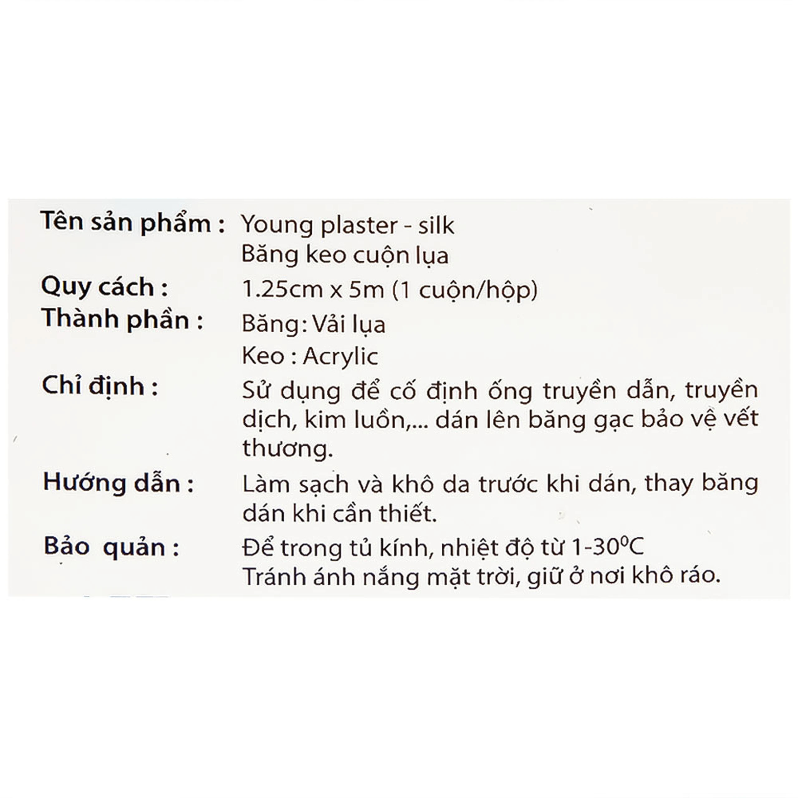 Băng cuộn lụa Plaid Young Plaster-Silk 1.25cmx5m giúp cố định băng gạc và dụng cụ y tế Young Chemical