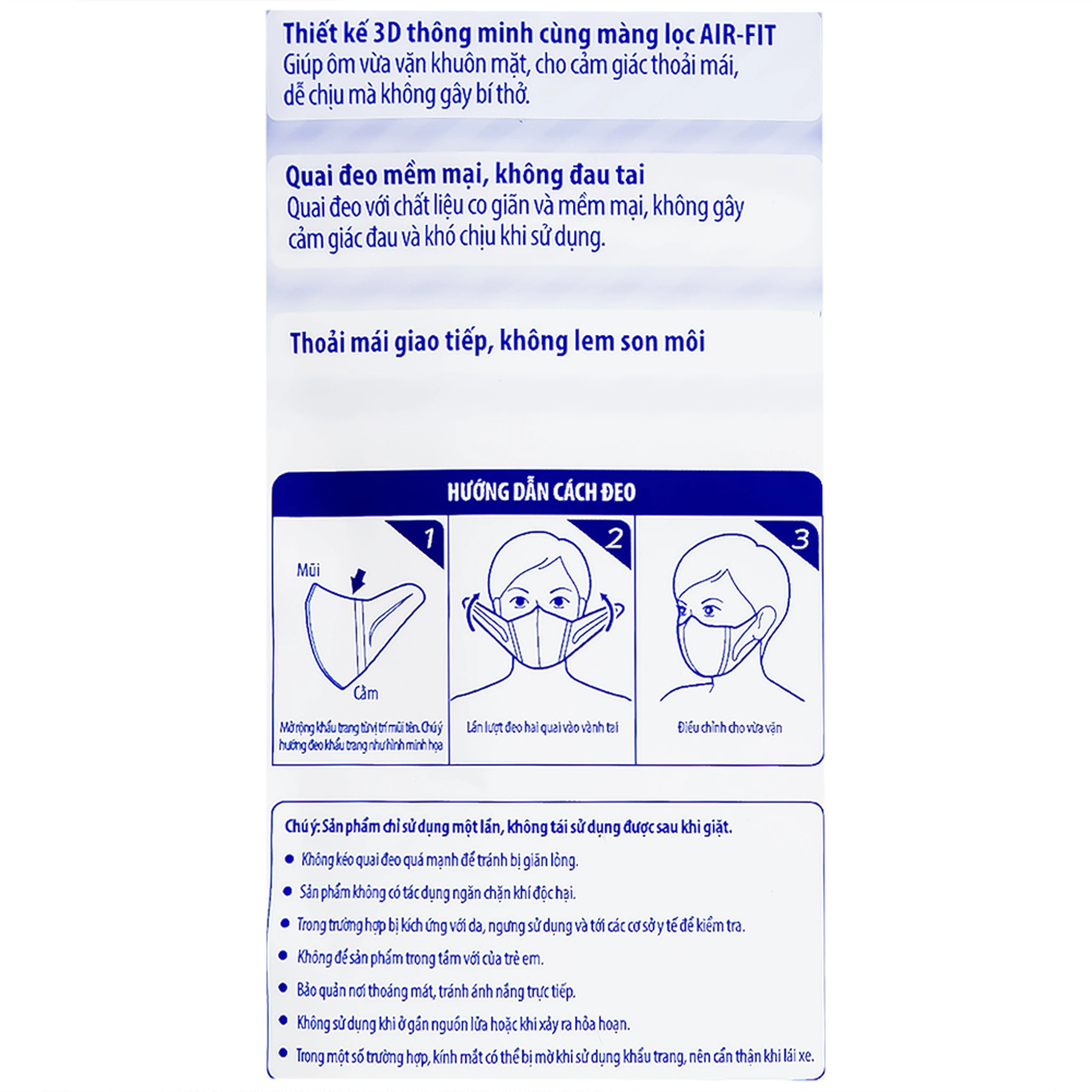 Khẩu trang Unicharm 3D Mask Super Fit size M màu trắng (5 cái) ôm vừa vặn, không bí thở