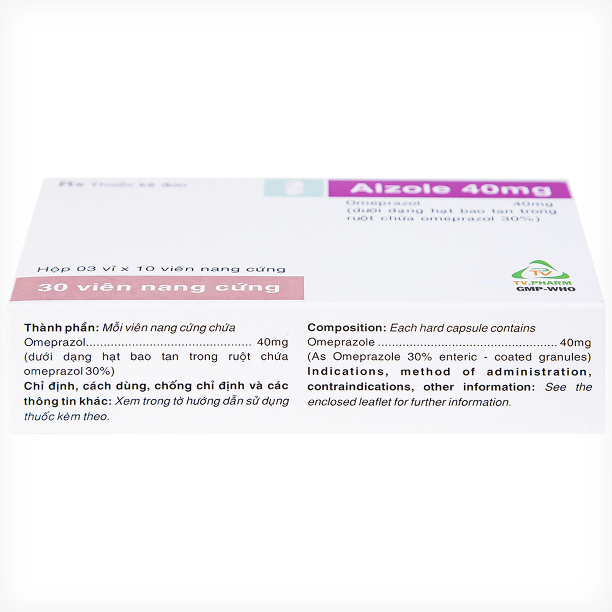 Thuốc Alzole 40mg TV.Pharm điều trị viêm thực quản, viêm loét dạ dày, tá tràng (3 vỉ x 10 viên)