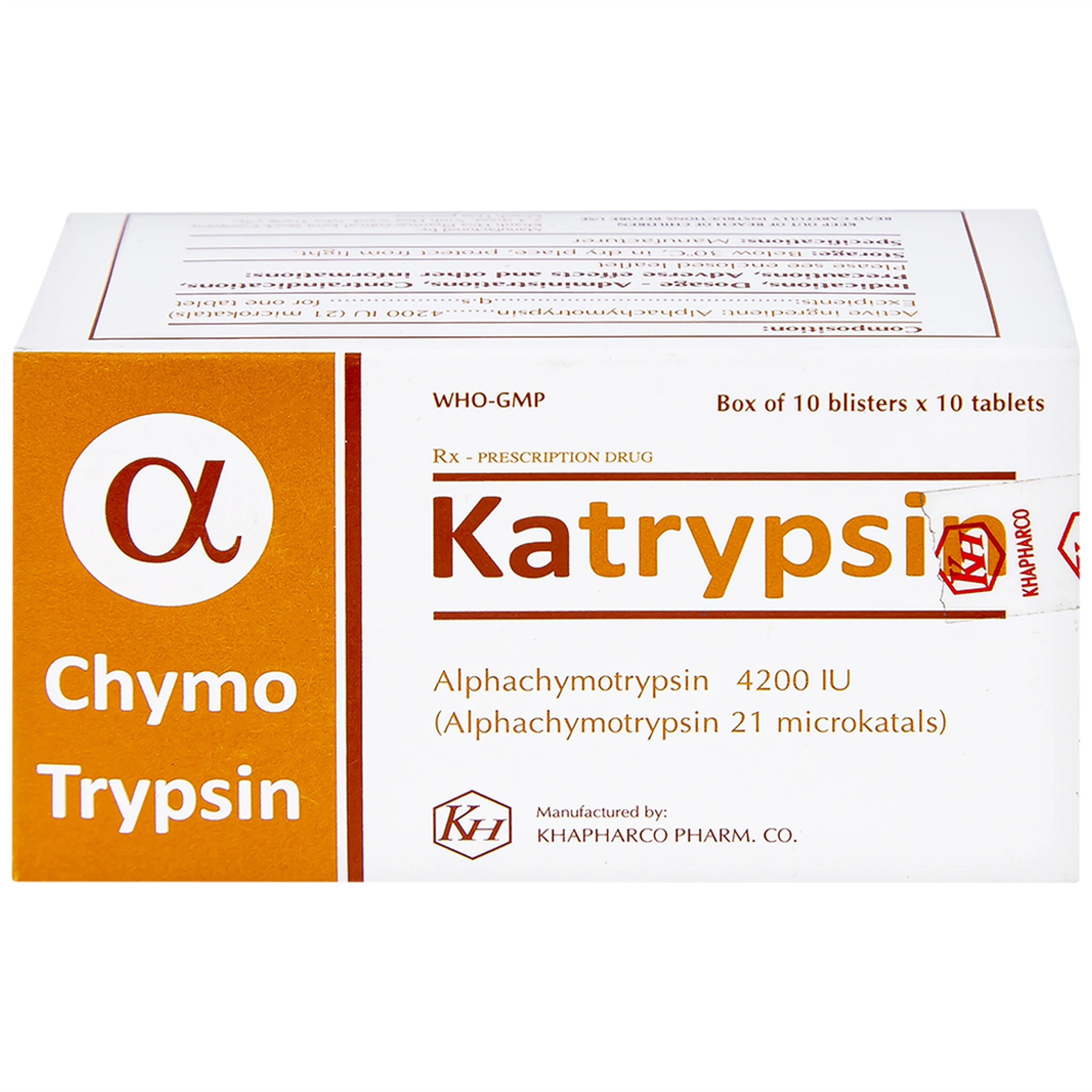 Viên nén Katrypsin 4200IU Khapharco điều trị phù nề sau chấn thương, phẫu thuật, bỏng (10 vỉ x 10 viên)