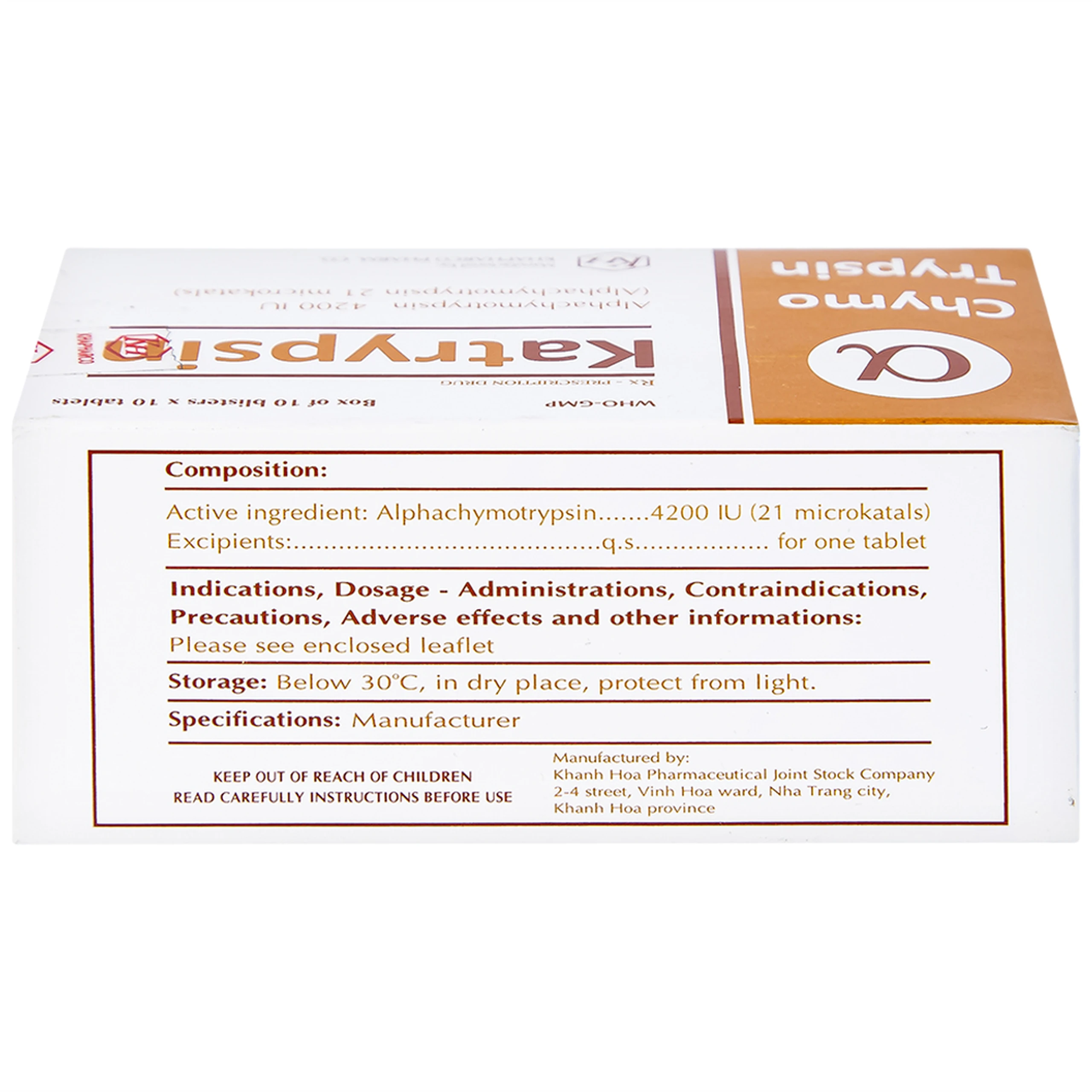 Viên nén Katrypsin 4200IU Khapharco điều trị phù nề sau chấn thương, phẫu thuật, bỏng (10 vỉ x 10 viên)